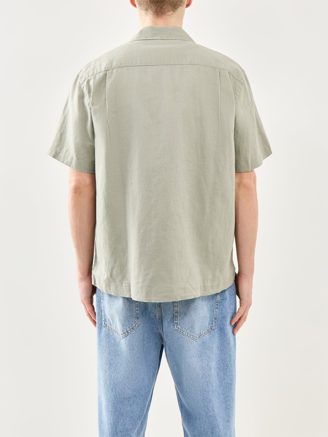 Relaxed Linen-Blend Short Sleeve Shirt Green