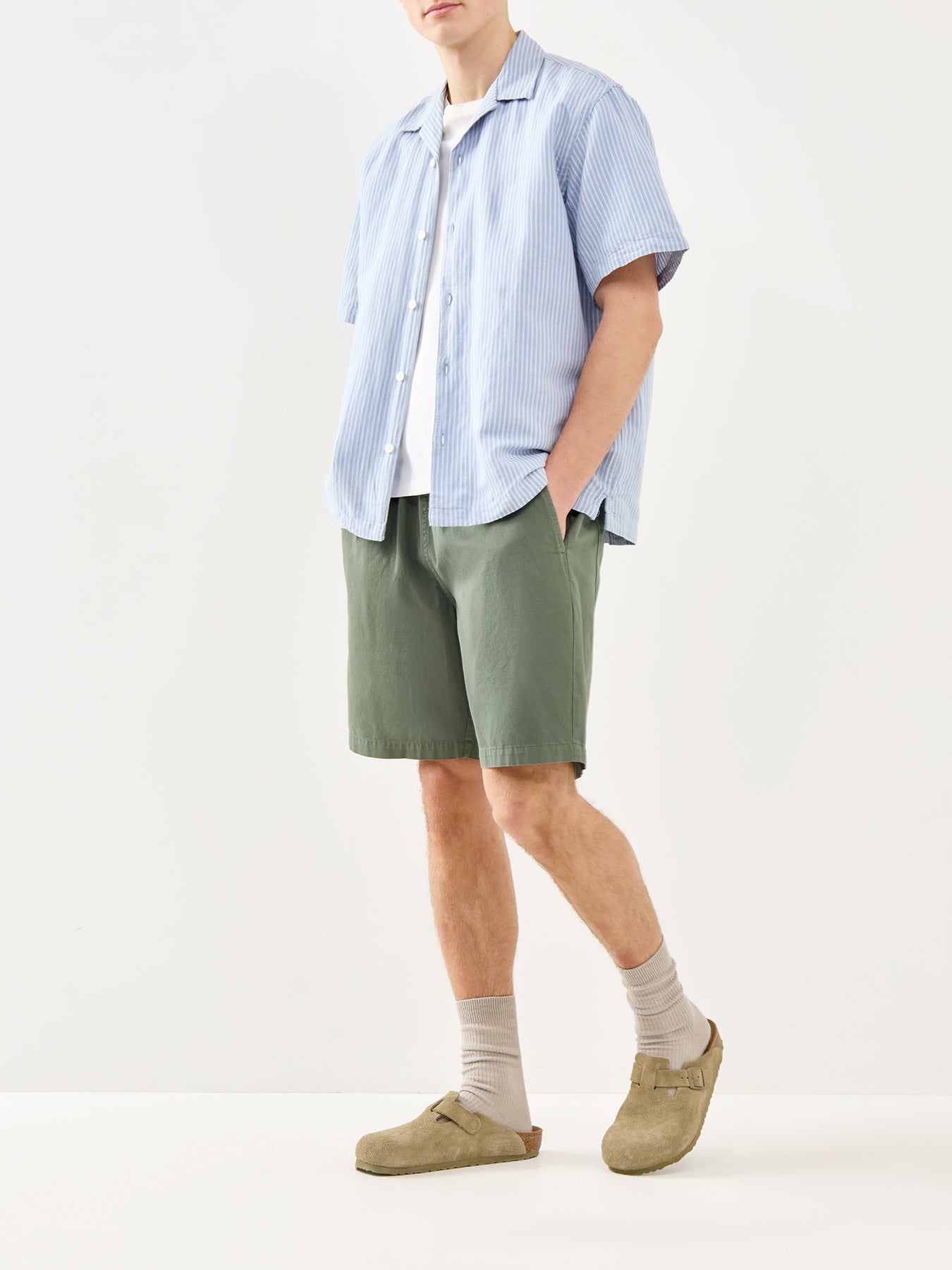 Relaxed Linen-Blend Short Sleeve Shirt Blue
