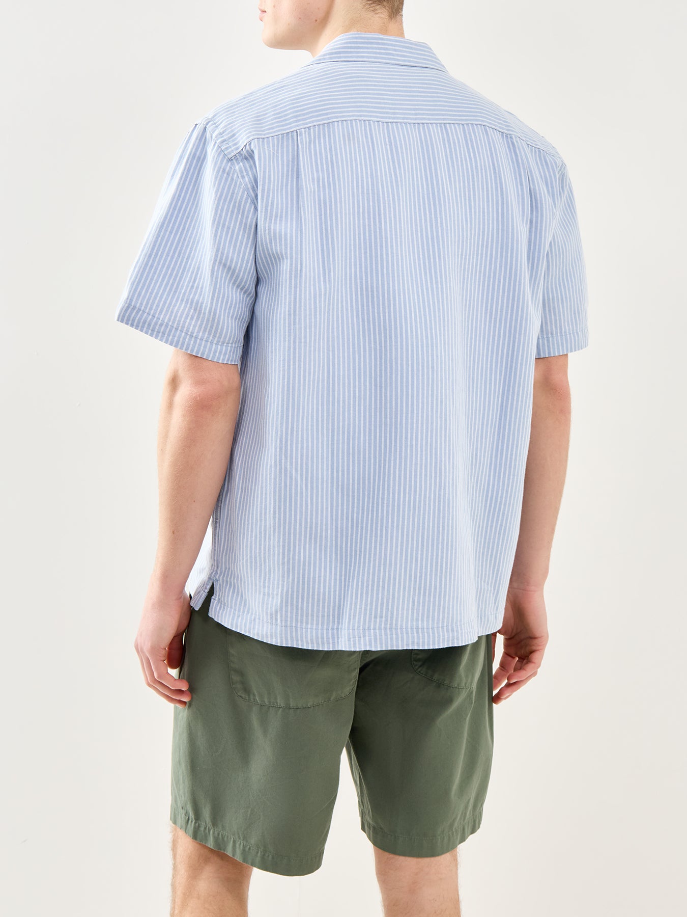 Relaxed Linen-Blend Short Sleeve Shirt Blue