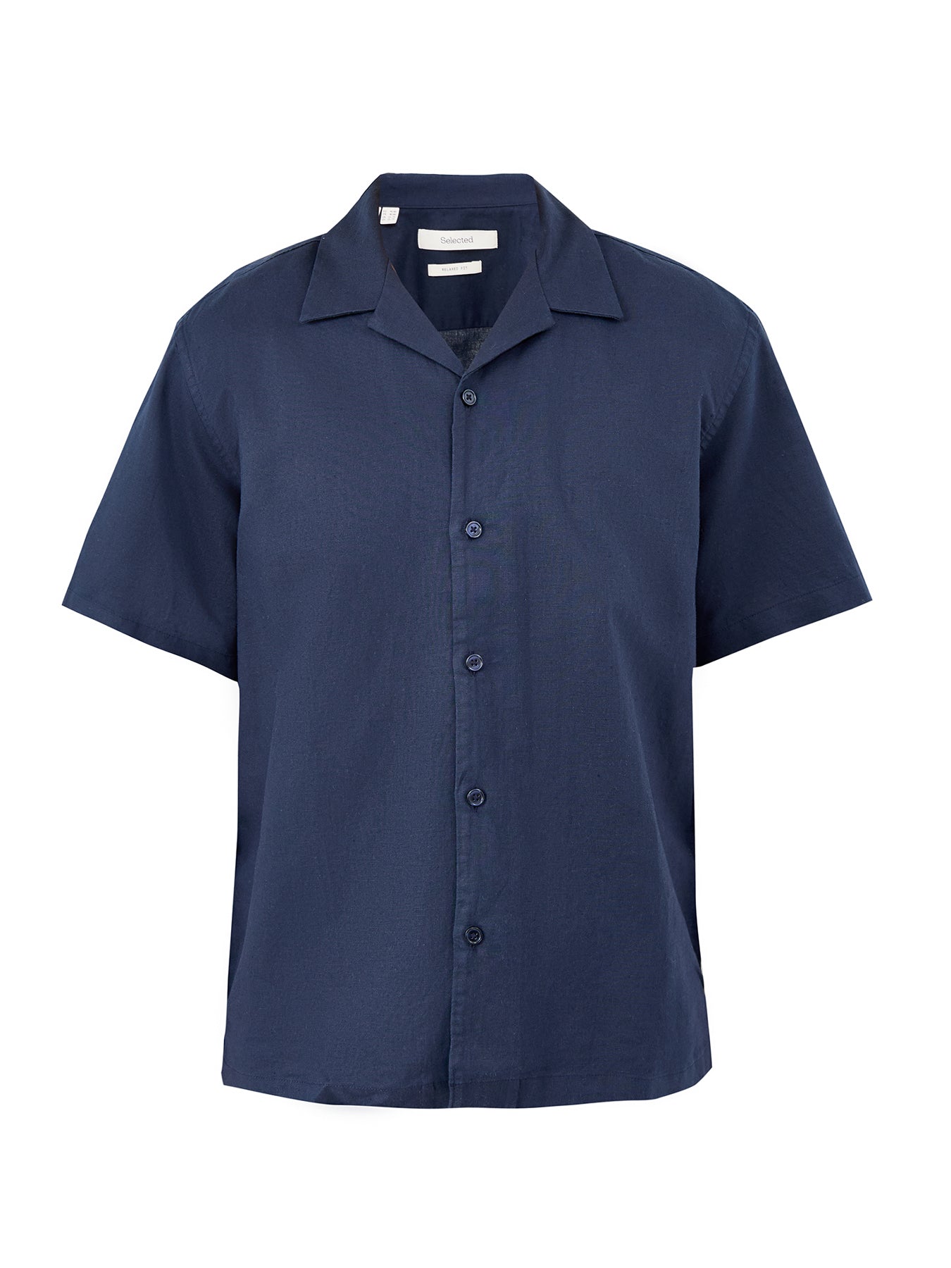 Relaxed Linen-Blend Short Sleeve Shirt Navy
