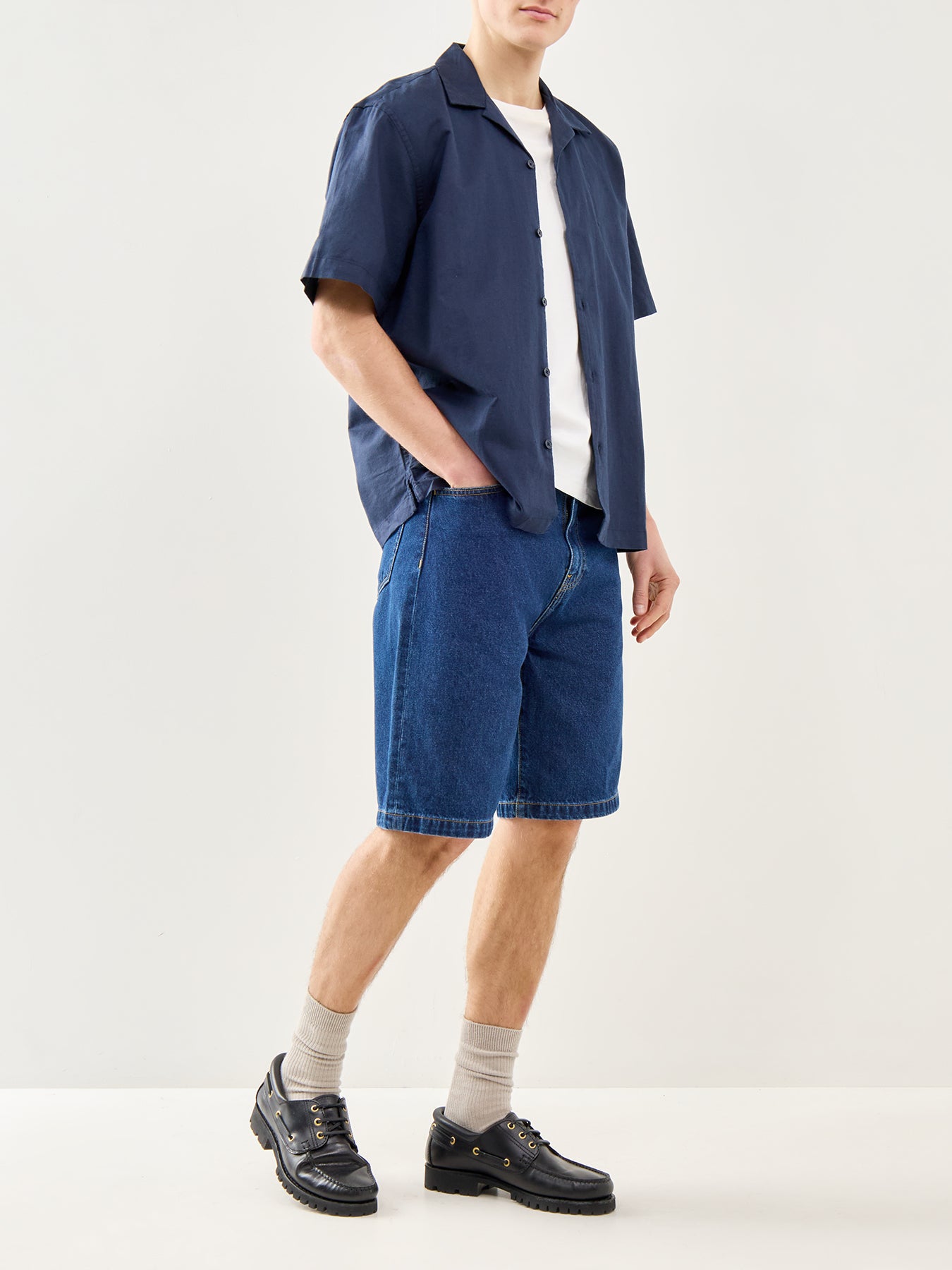 Relaxed Linen-Blend Short Sleeve Shirt Navy