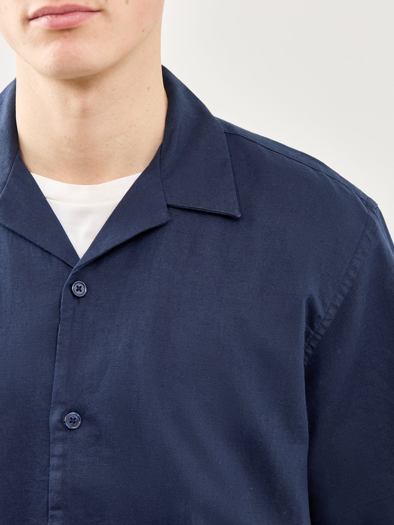 Relaxed Linen-Blend Short Sleeve Shirt Navy