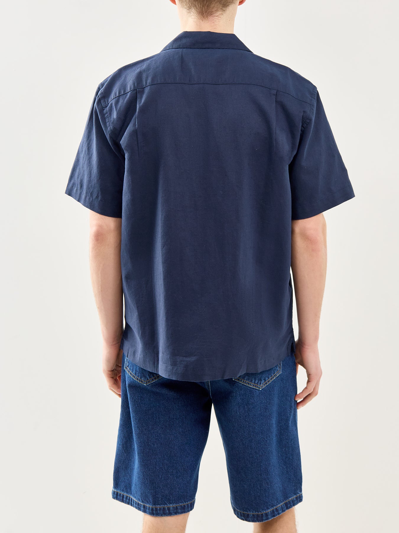 Relaxed Linen-Blend Short Sleeve Shirt Navy