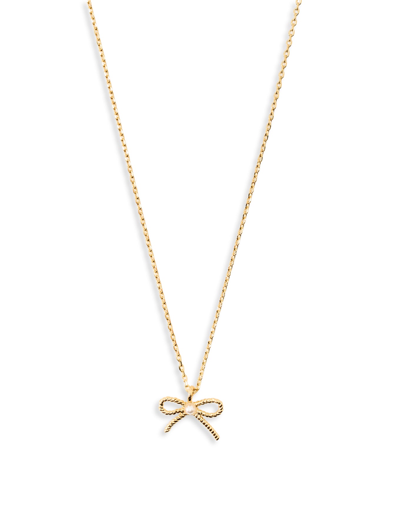Tiny Pearl Bow Necklace Gold