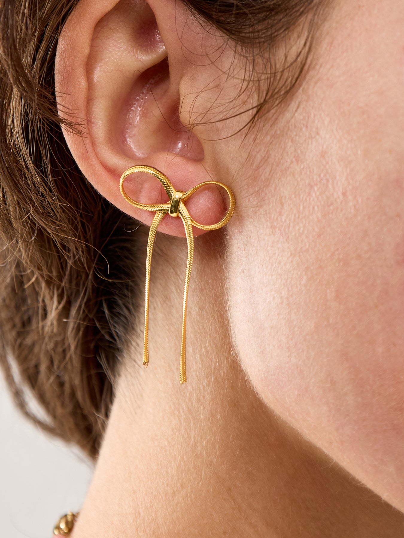 Bow Snake Chain Stud Earrings Gold
