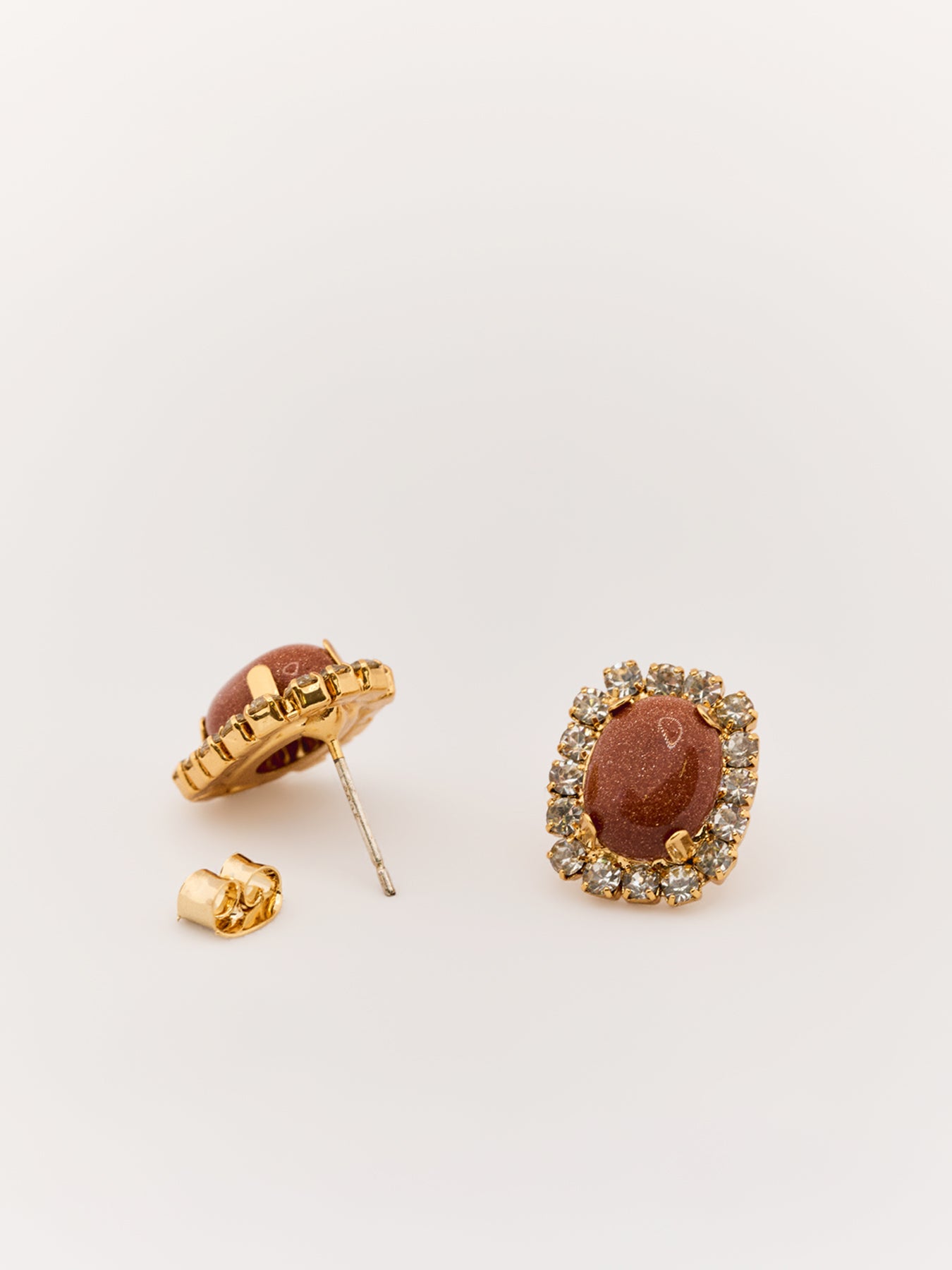 Brown Stone Statement Stud Earrings Gold