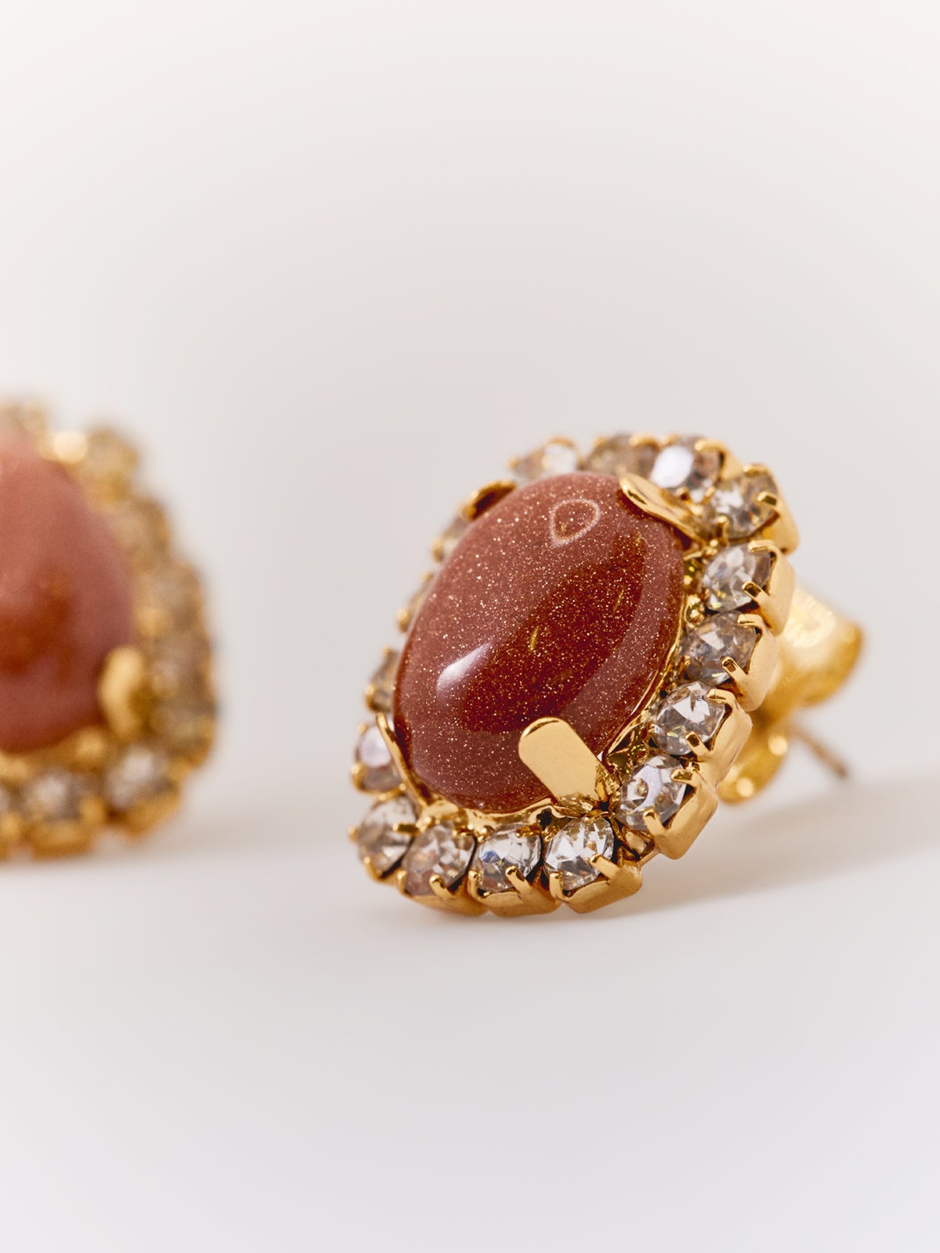 Brown Stone Statement Stud Earrings Gold