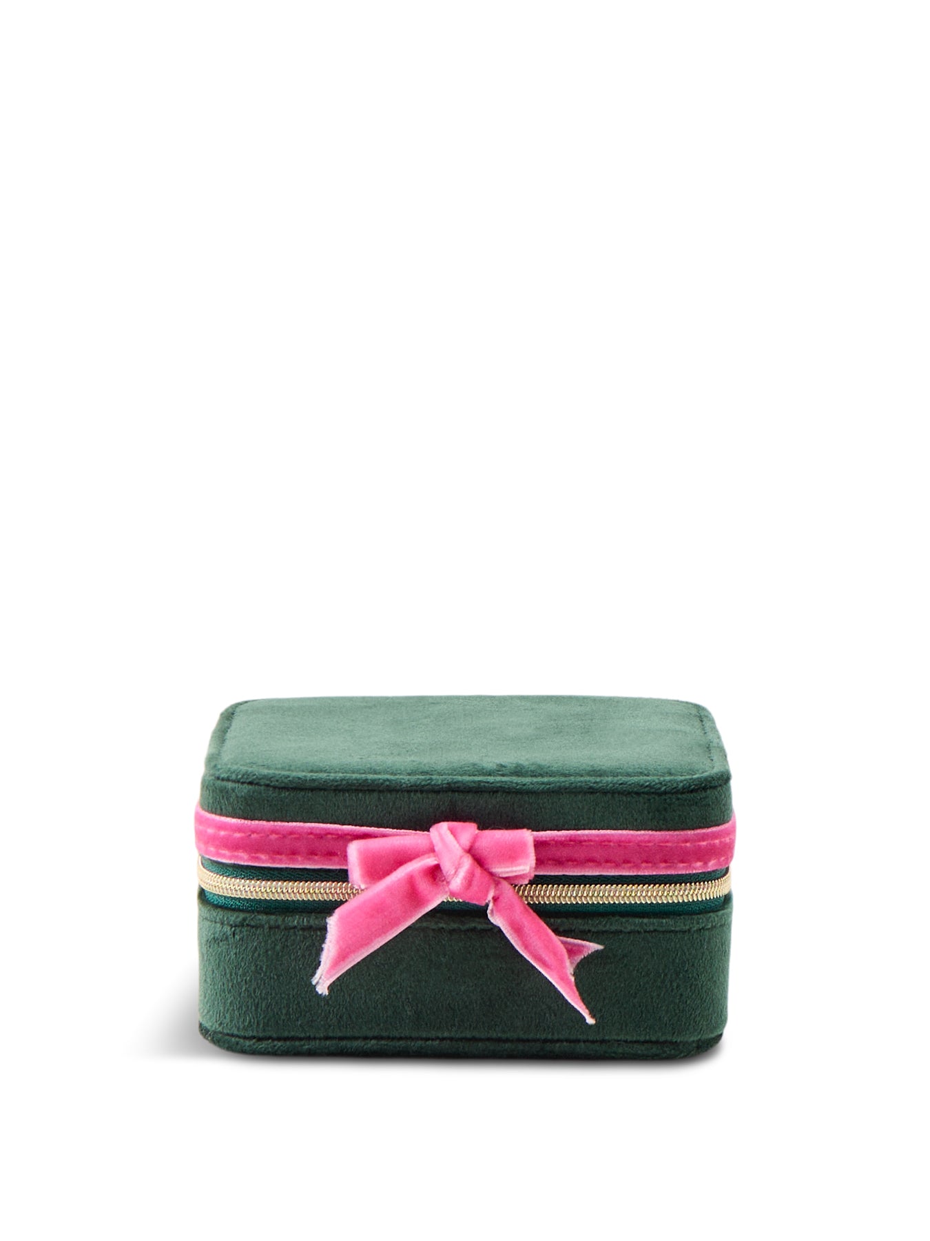 Green Pink Velvet Bow Square Jewellery Case