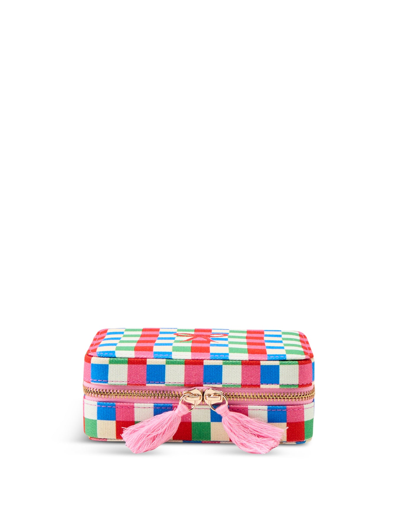 Checkerboard Linen Travel Jewellery Case