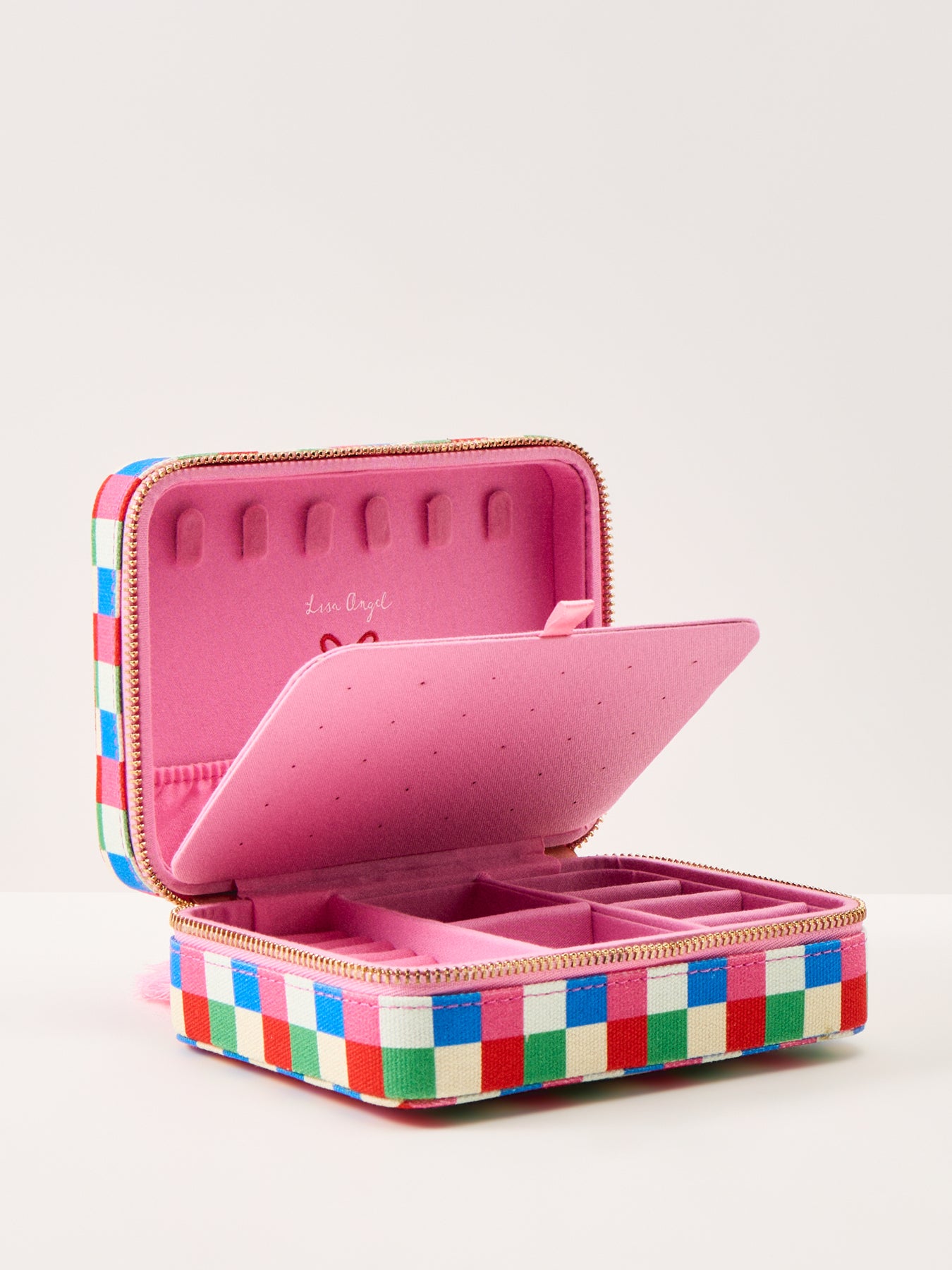 Checkerboard Linen Travel Jewellery Case