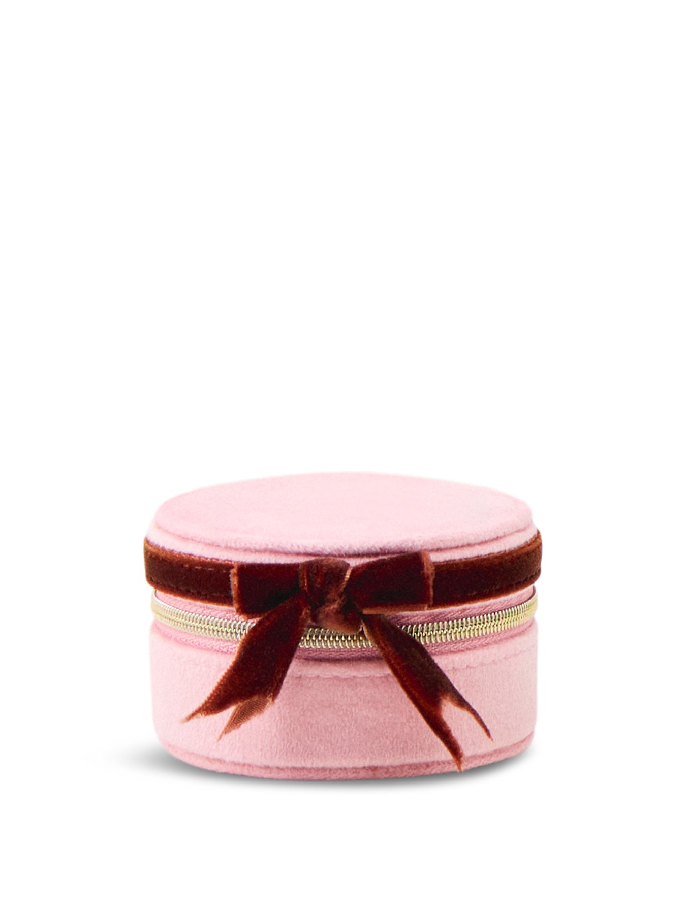 Velvet Bow Round Jewellery Case Pink