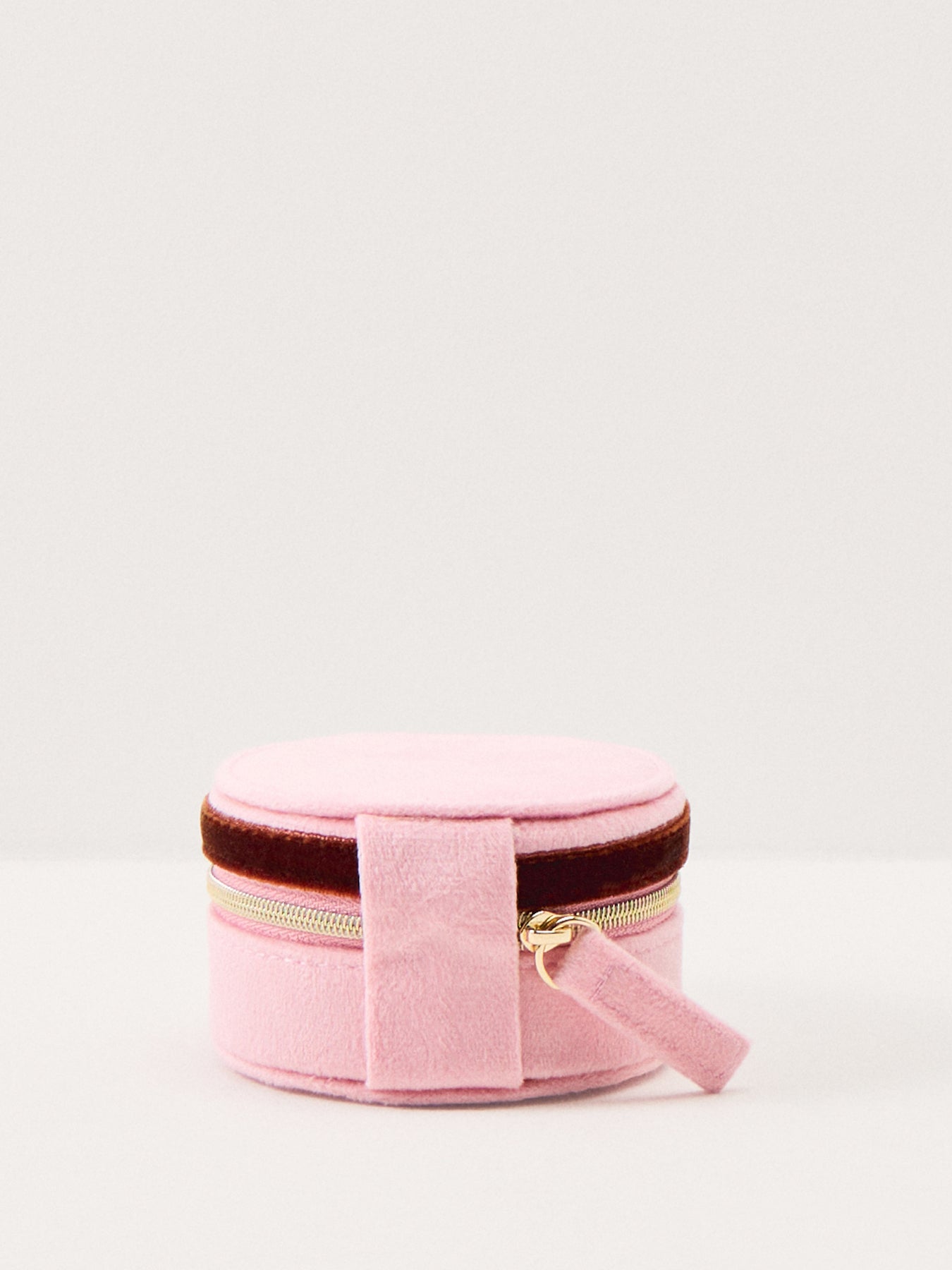 Velvet Bow Round Jewellery Case Pink
