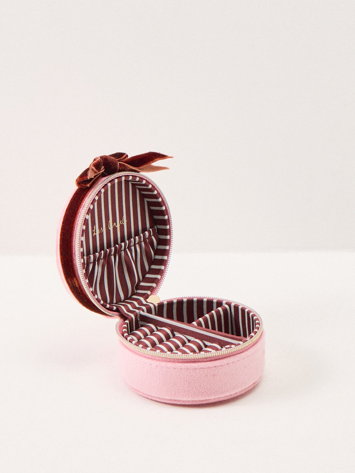 Velvet Bow Round Jewellery Case Pink