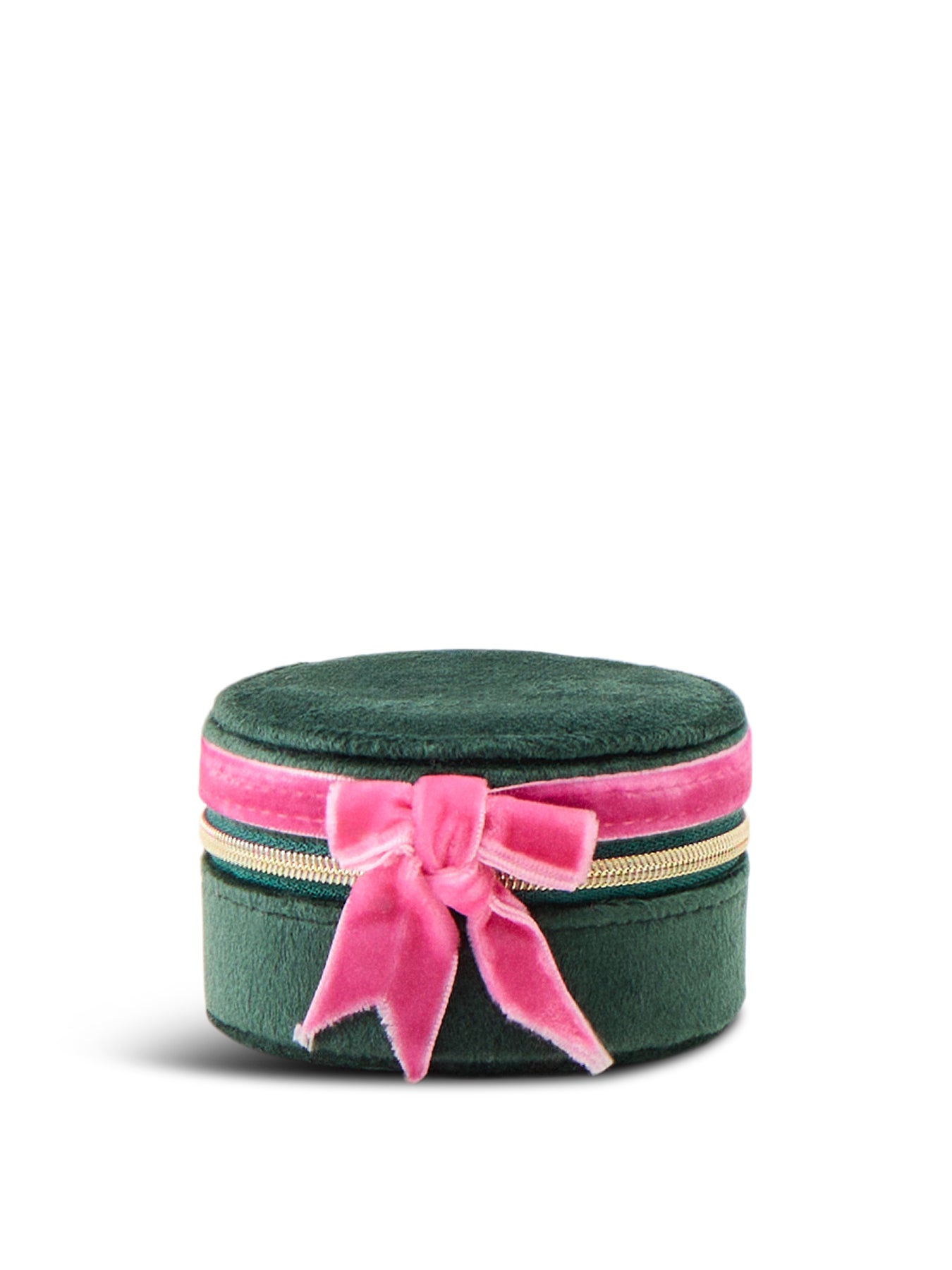 Velvet Bow Round Jewellery Case Green