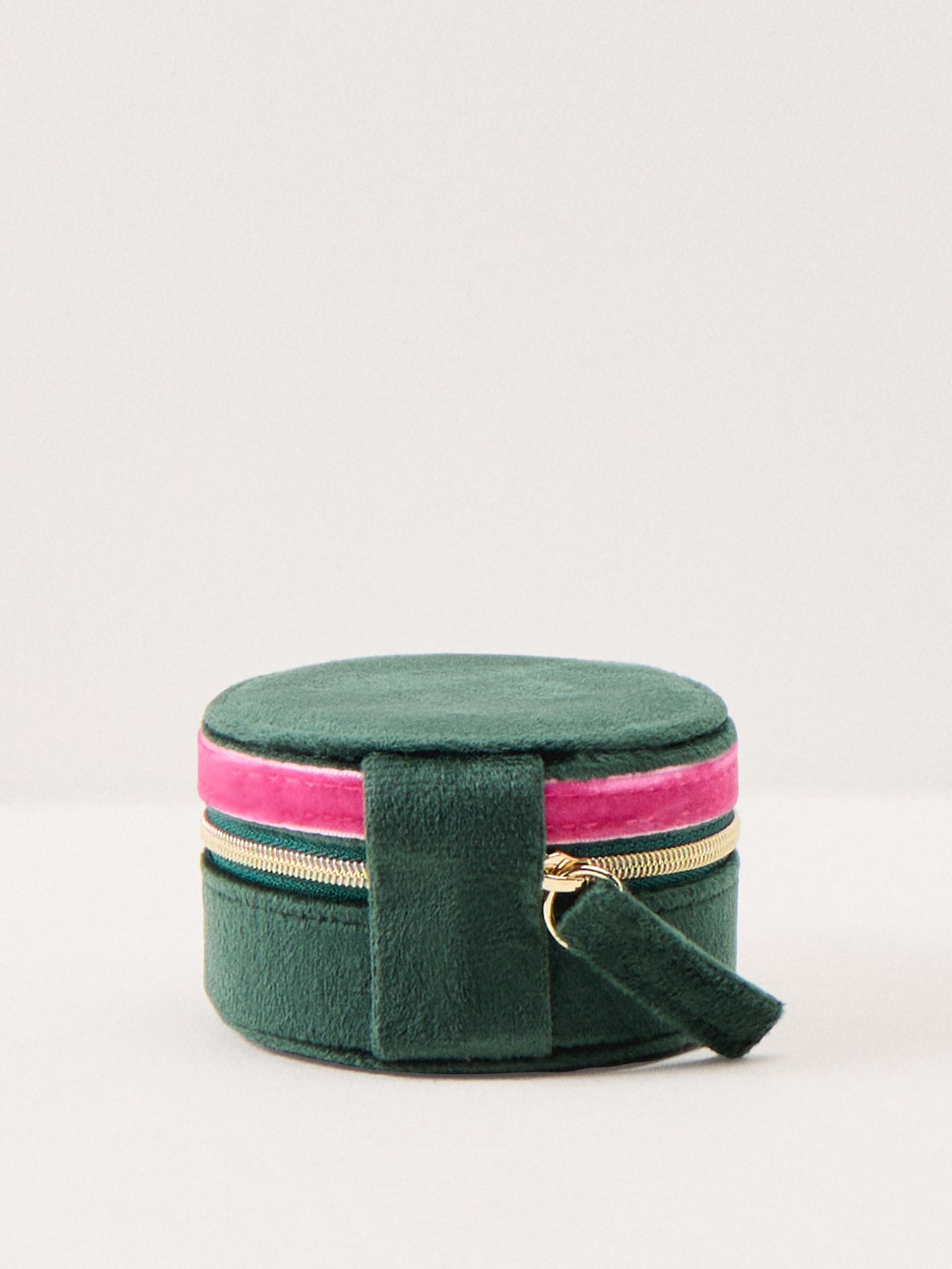 Velvet Bow Round Jewellery Case Green