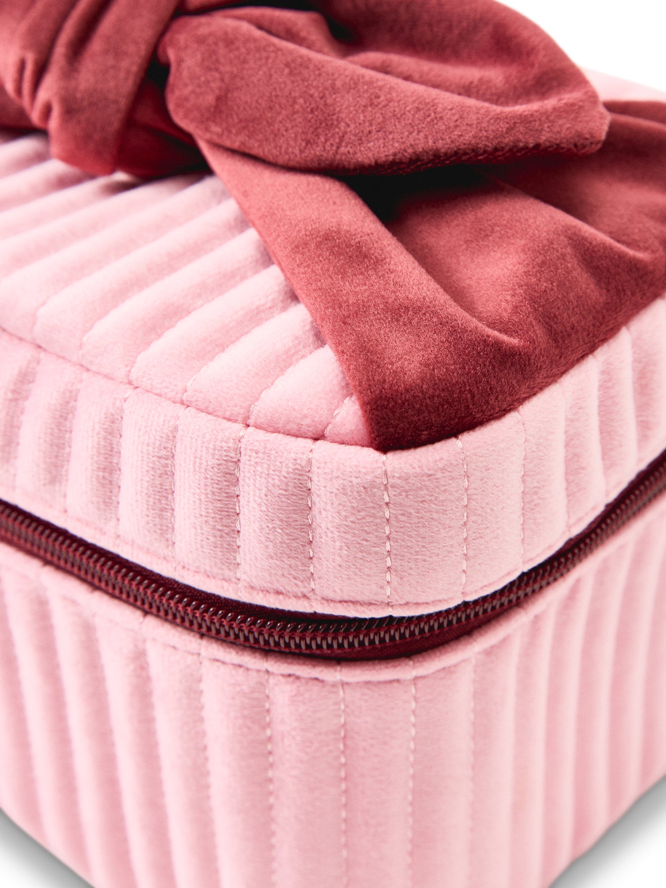 Velvet Bow Vanity Makeup Bag Pink