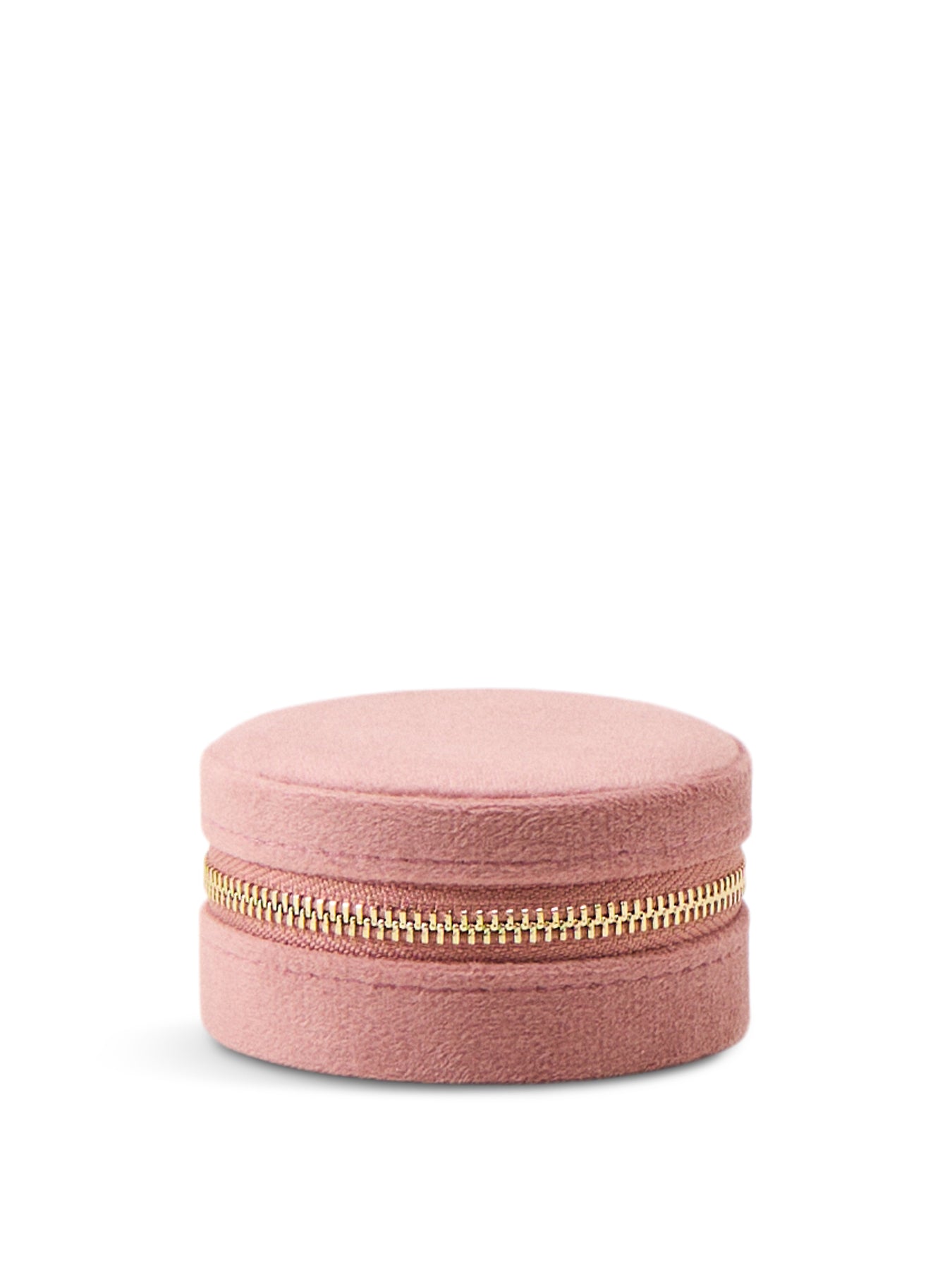 Rose Pink Velvet Round Travel Jewellery Case