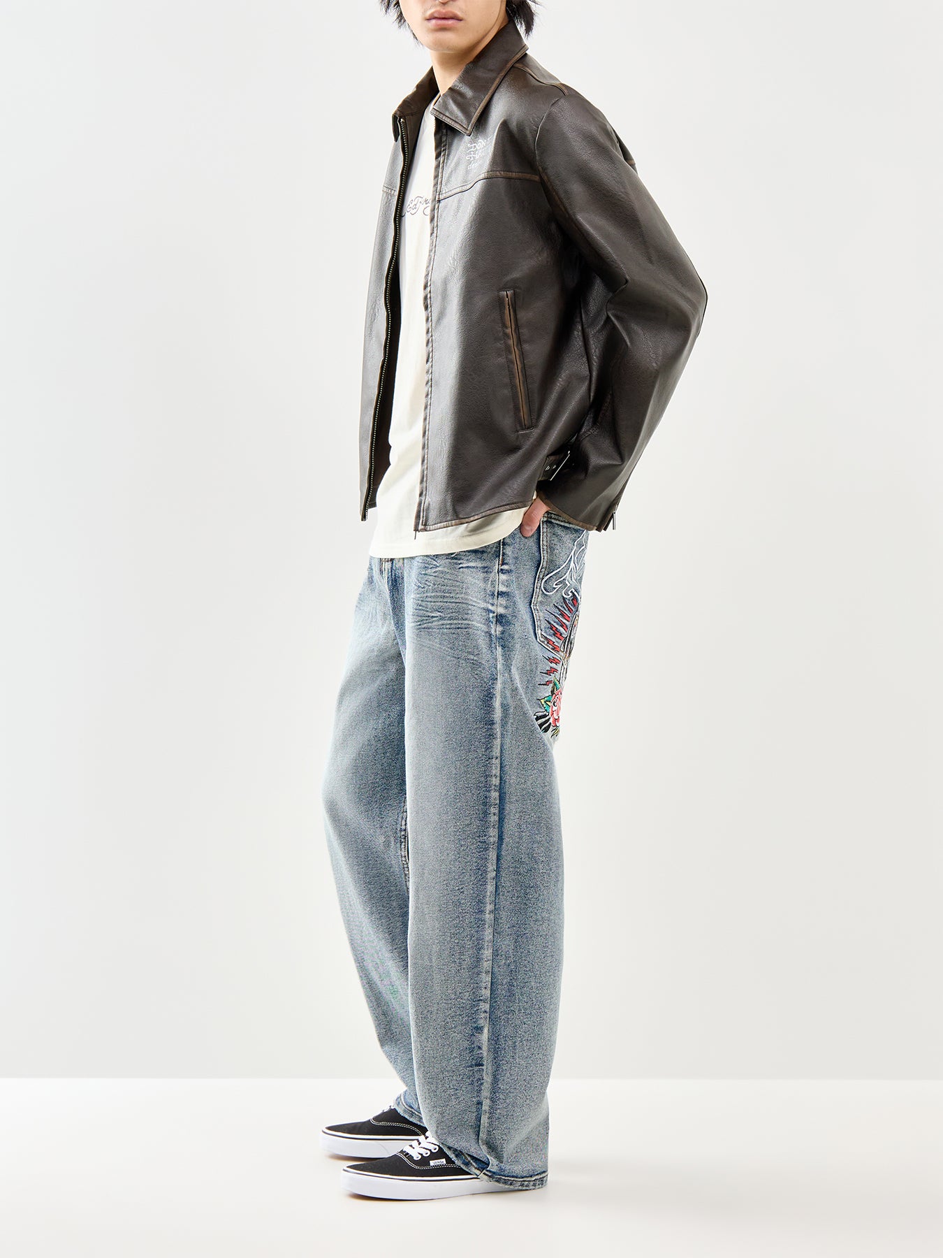 Embroidered Panther Relaxed Jeans Blue