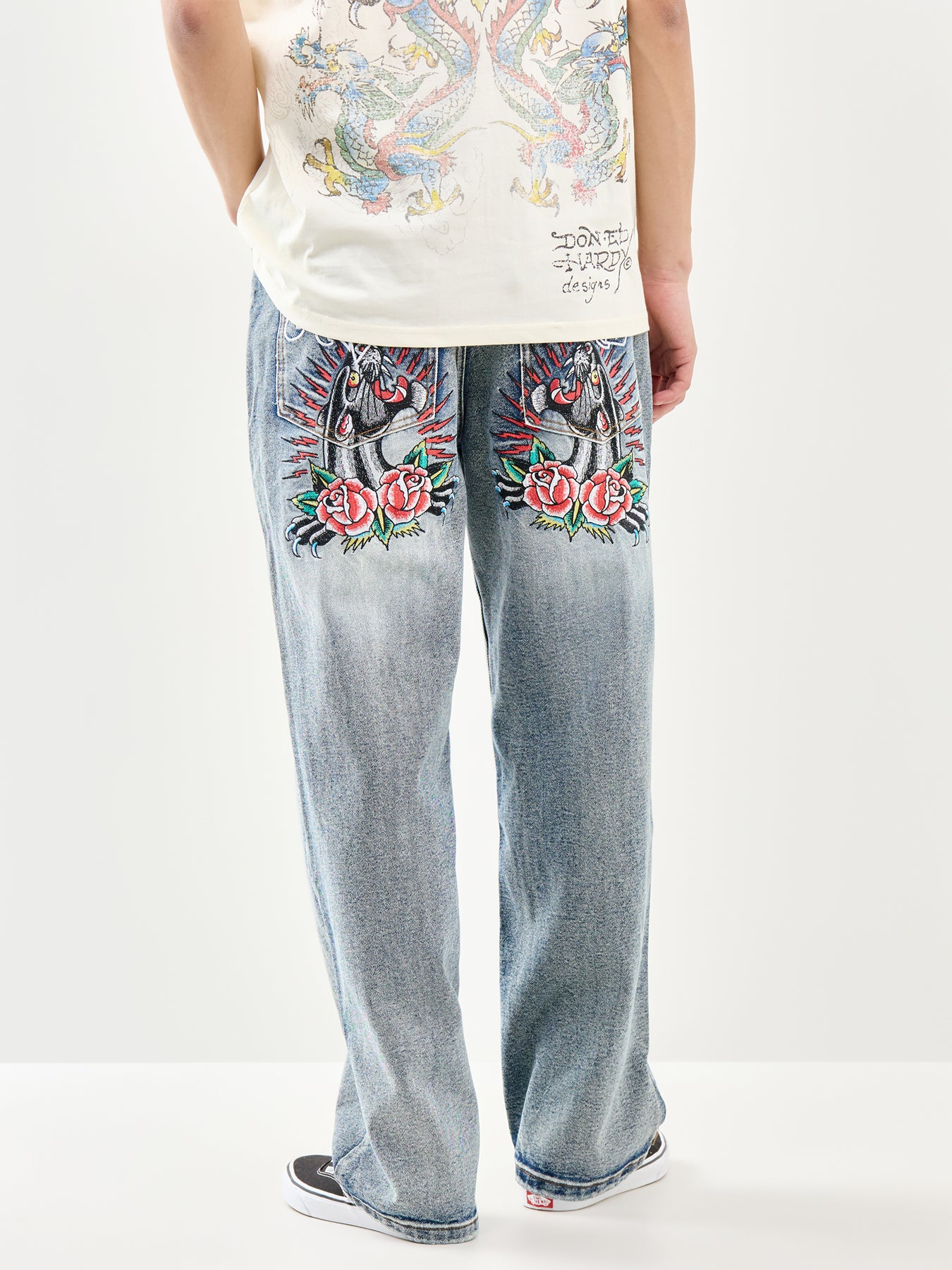 Embroidered Panther Relaxed Jeans Blue