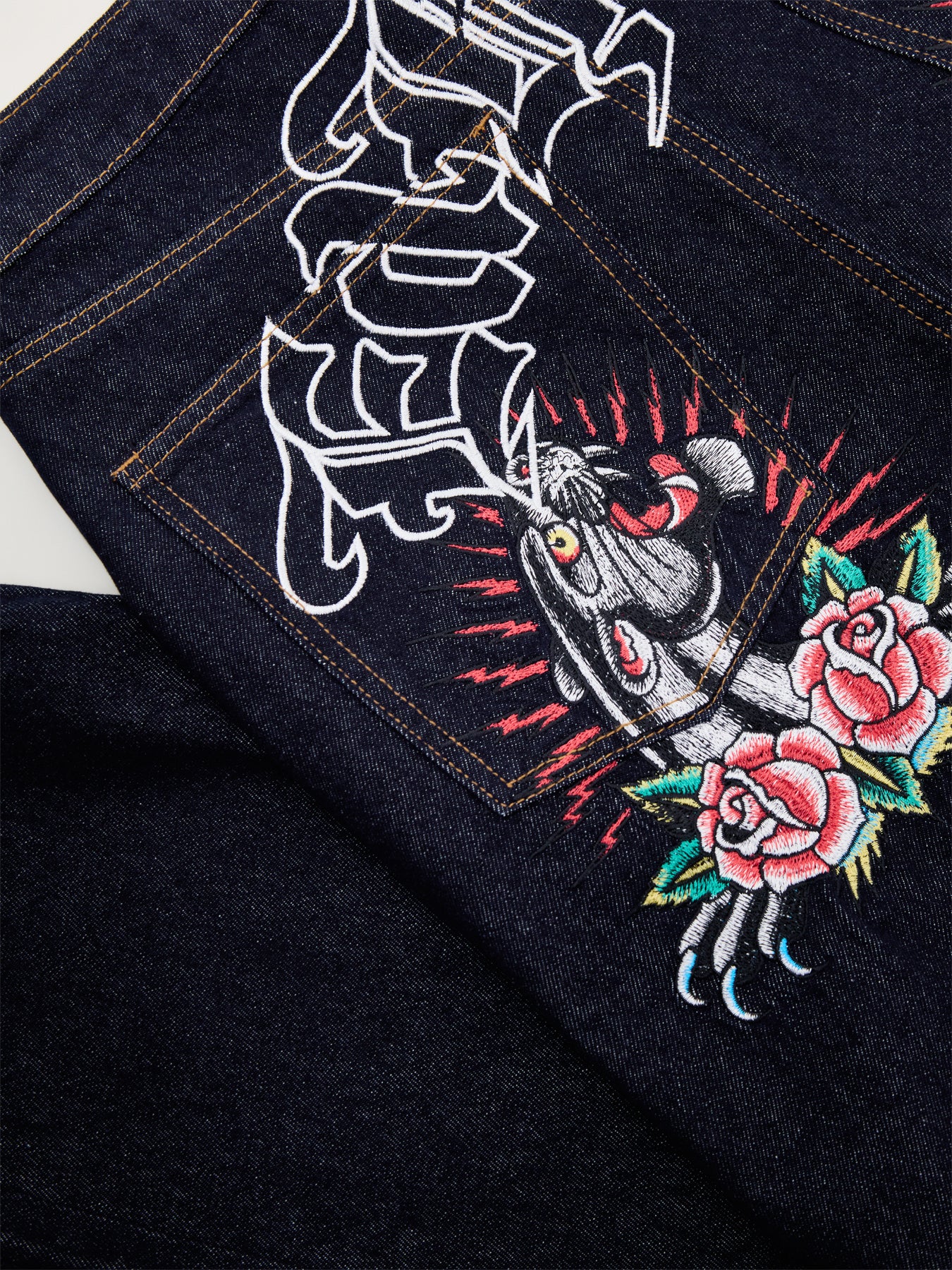 Embroidered Panther Relaxed Jeans Blue