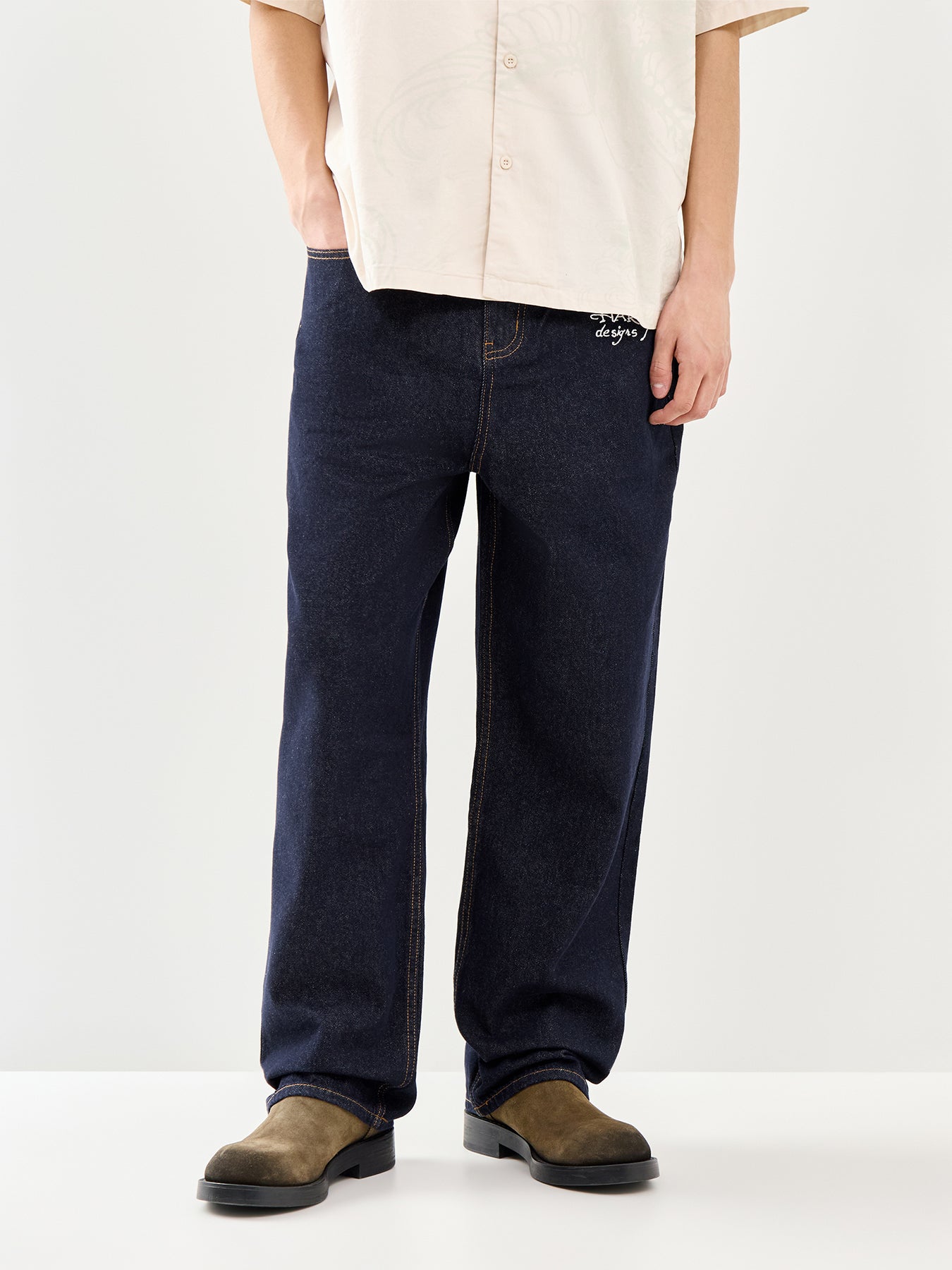 Embroidered Panther Relaxed Jeans Blue