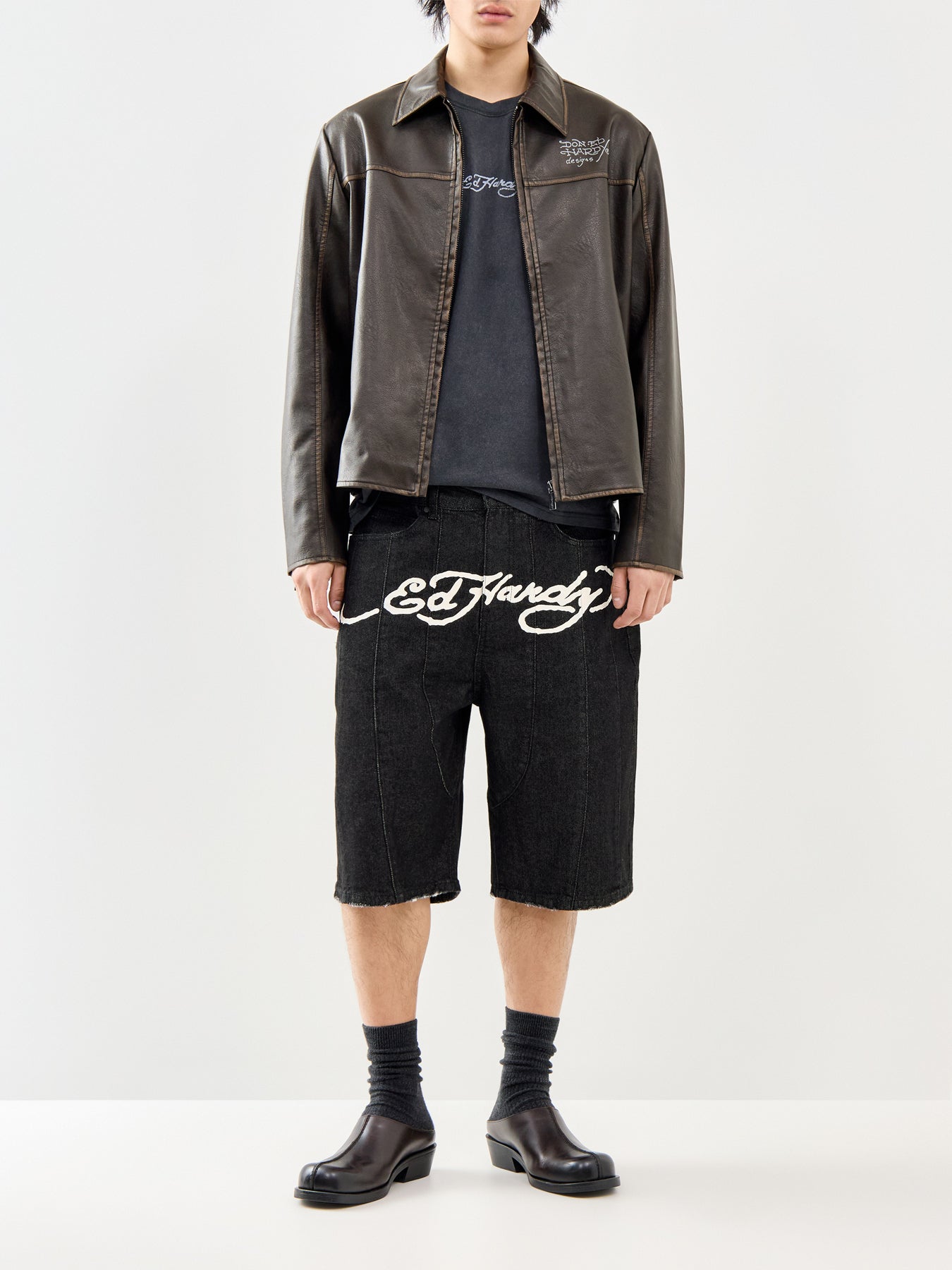 Moto Panelled Denim Jorts Black
