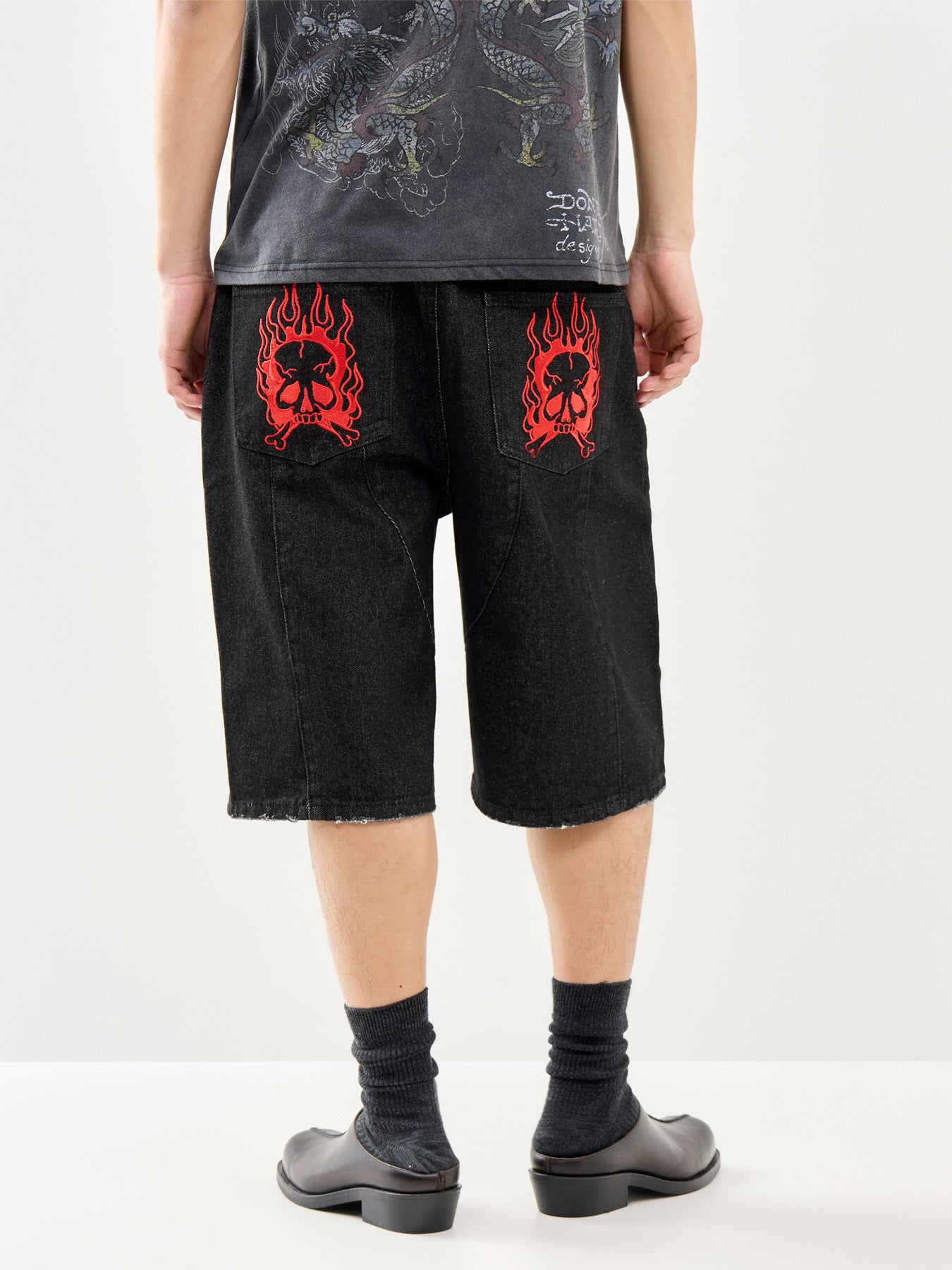 Moto Panelled Denim Jorts Black