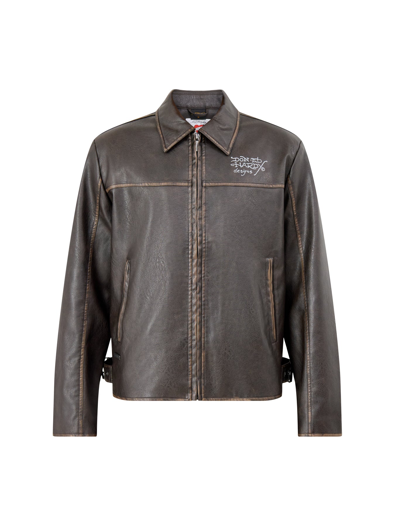 Vintage Washed Vegan Leather Motocross Jacket Brown
