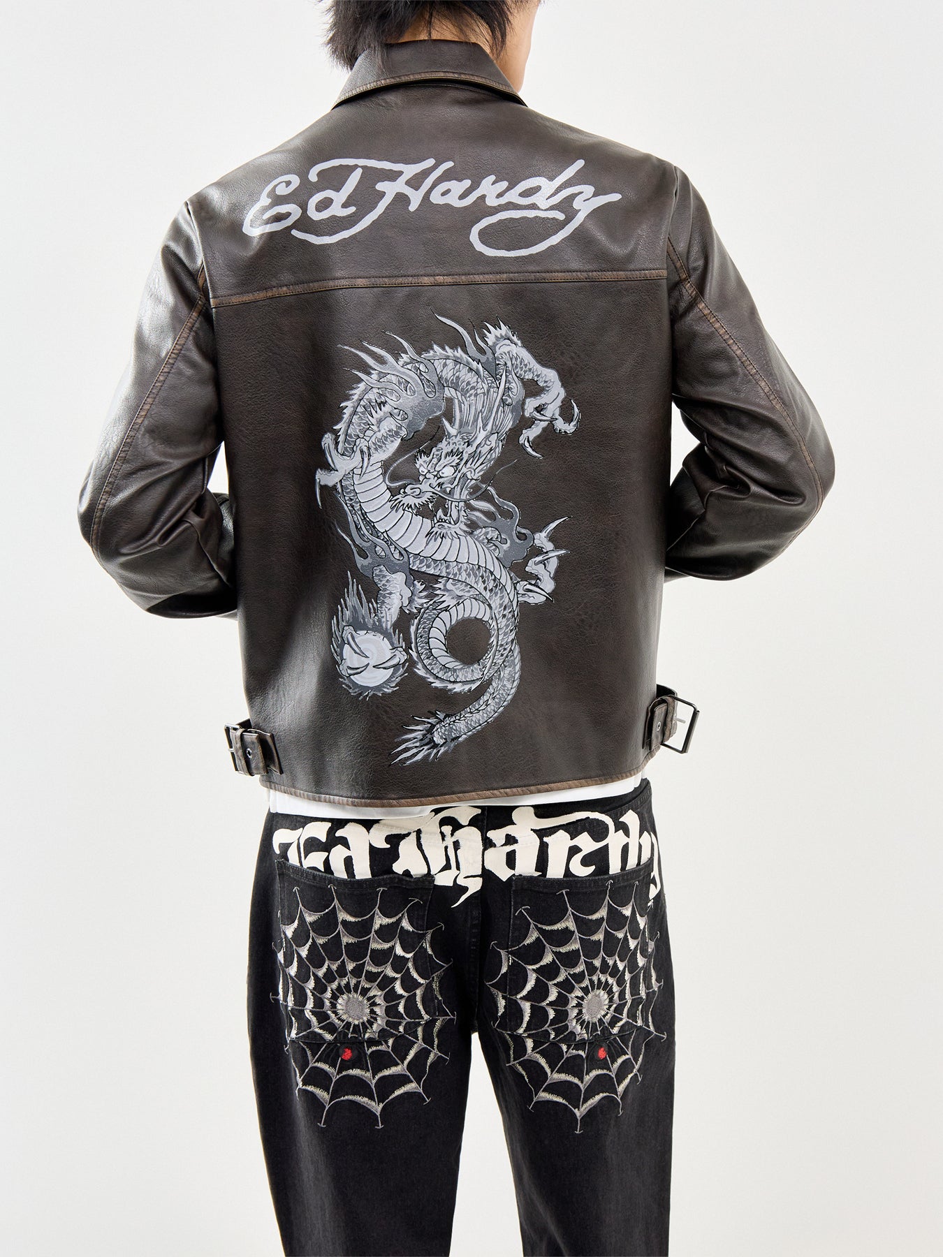 Vintage Washed Vegan Leather Motocross Jacket Brown