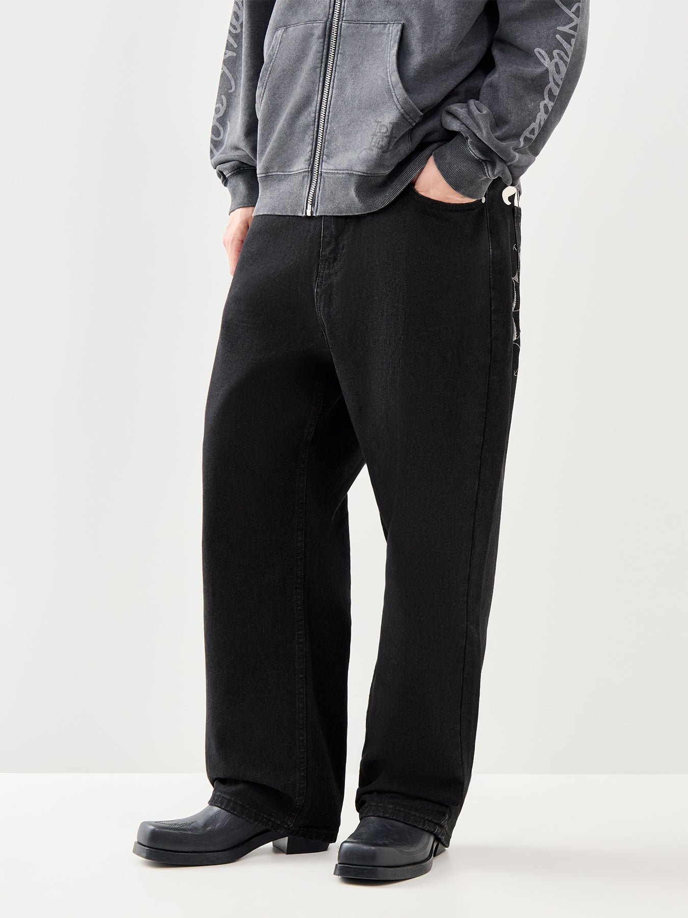 Black Widow Baggy Denim Trousers Black