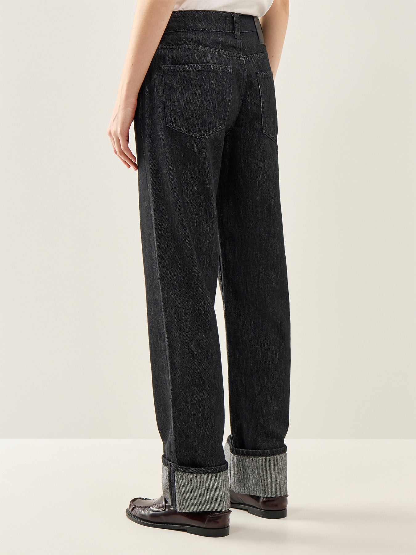 Straight Lyra-Bora Mid-Waist Fold-Up Jeans Black Denim