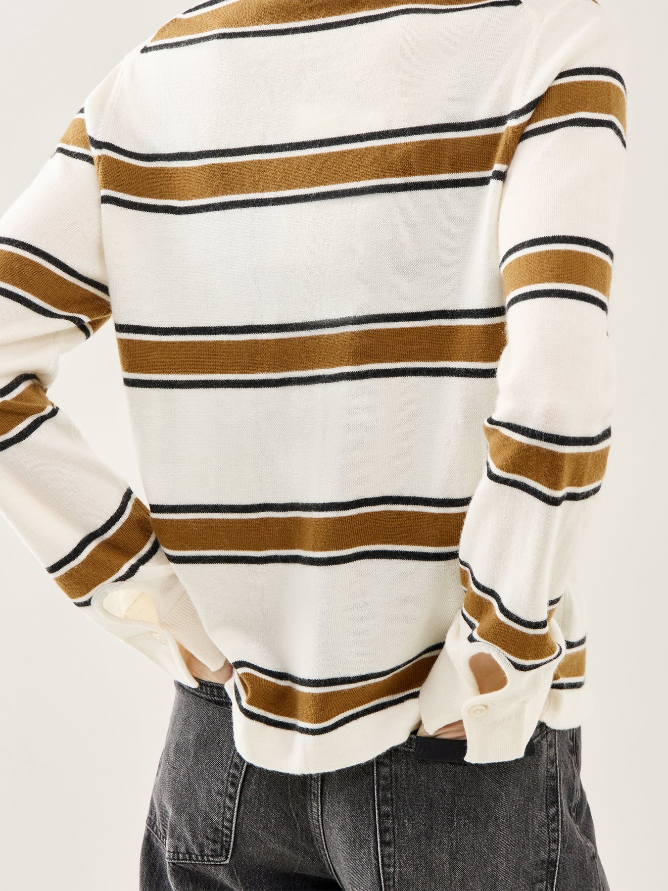 Thea Long Sleeve Knit Button Collar Top Cream
