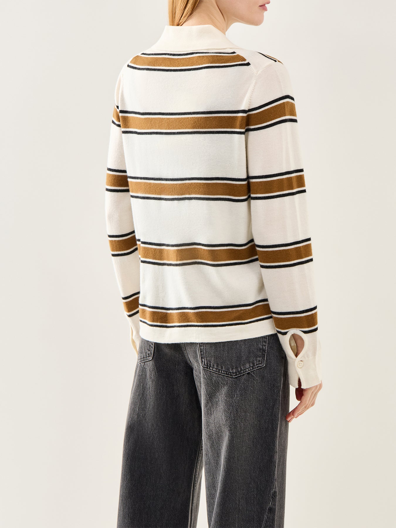 Thea Long Sleeve Knit Button Collar Top Cream