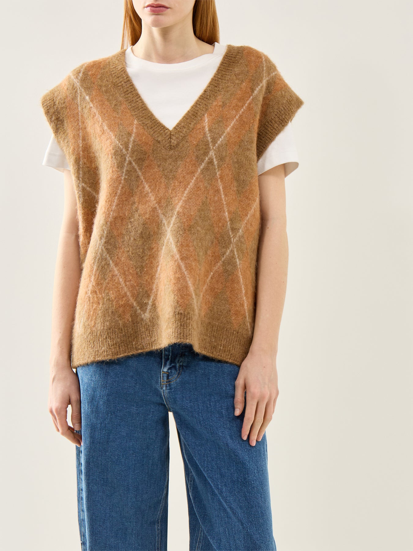 Lulu Brushed Argyle Knit Vest Brown Argyle