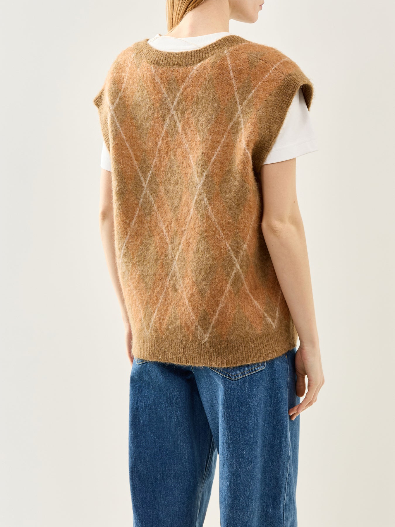 Lulu Brushed Argyle Knit Vest Brown Argyle