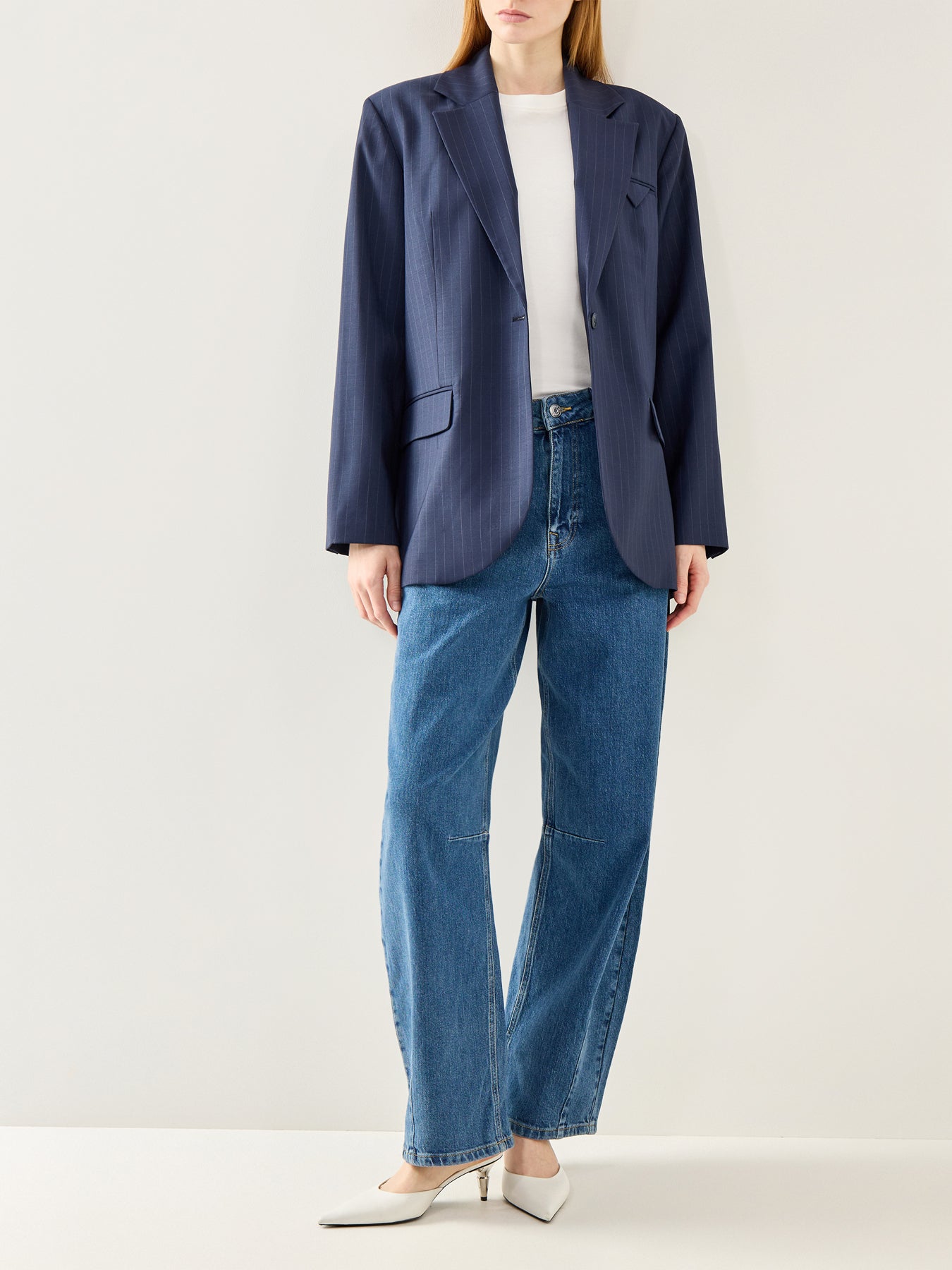 Sanne Oversized Pinstripe Blazer Navy Stripe