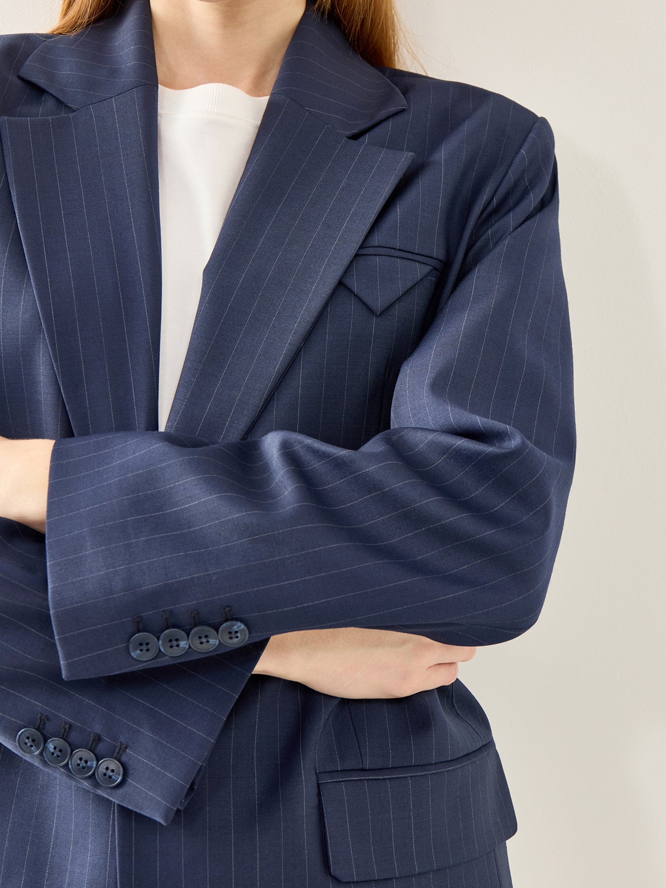 Sanne Oversized Pinstripe Blazer Navy Stripe