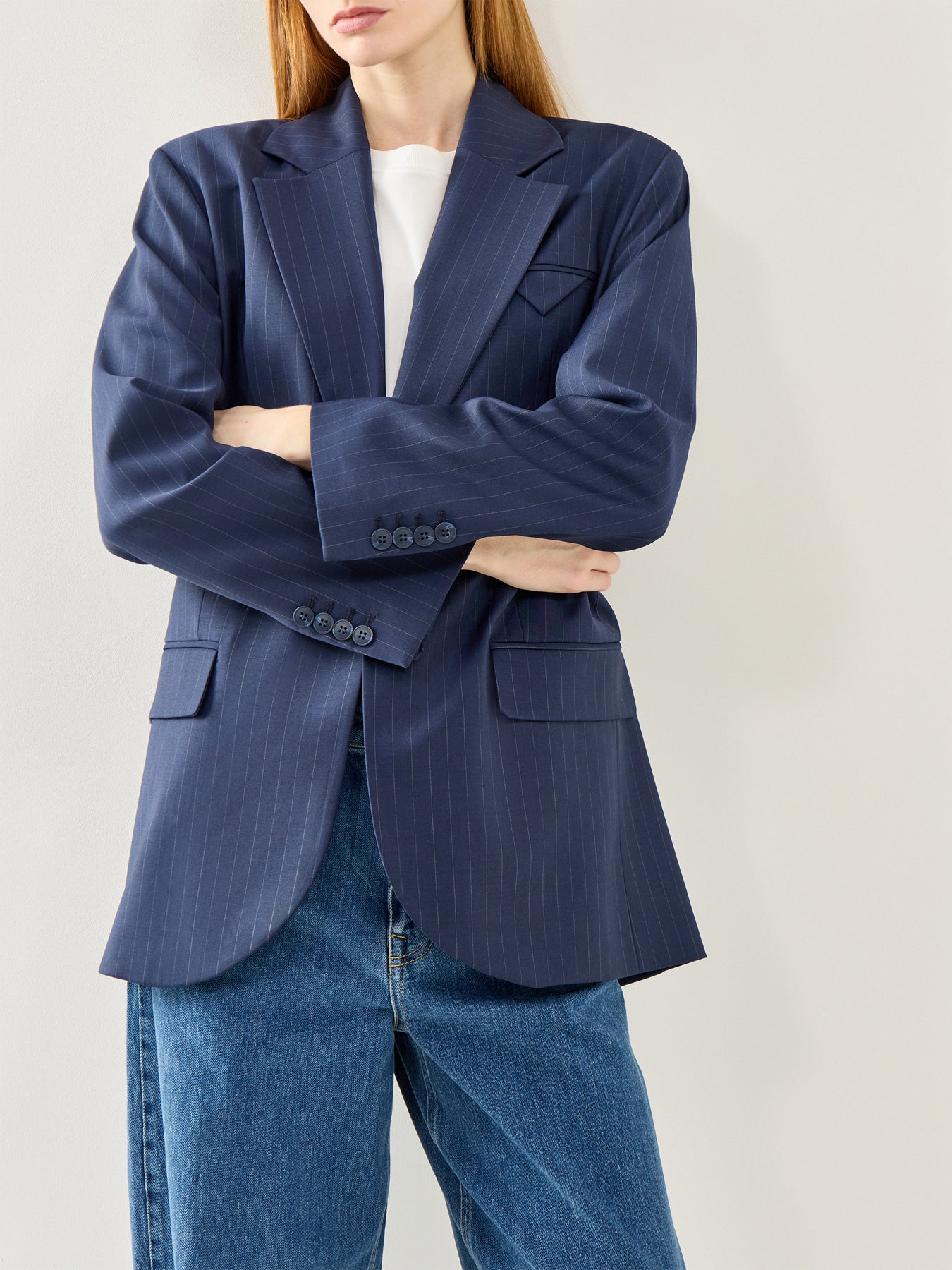 Sanne Oversized Pinstripe Blazer Navy Stripe