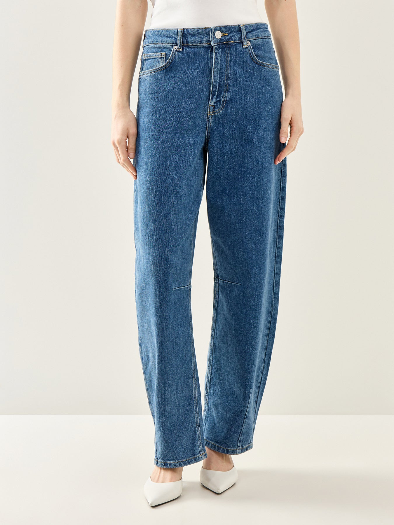 Loose Barrel Ane-Kori Mid-Waist Jeans Blue Denim