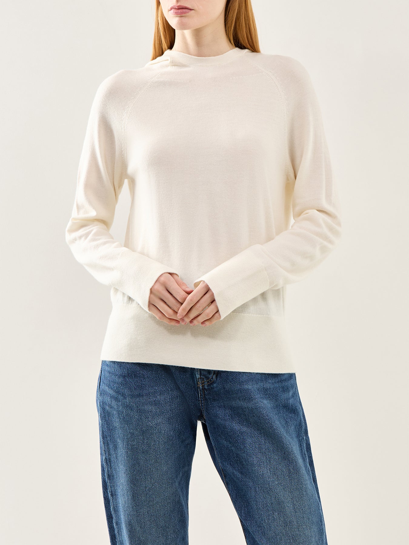 Thea Merino Knit Brushed Hoodie Cream