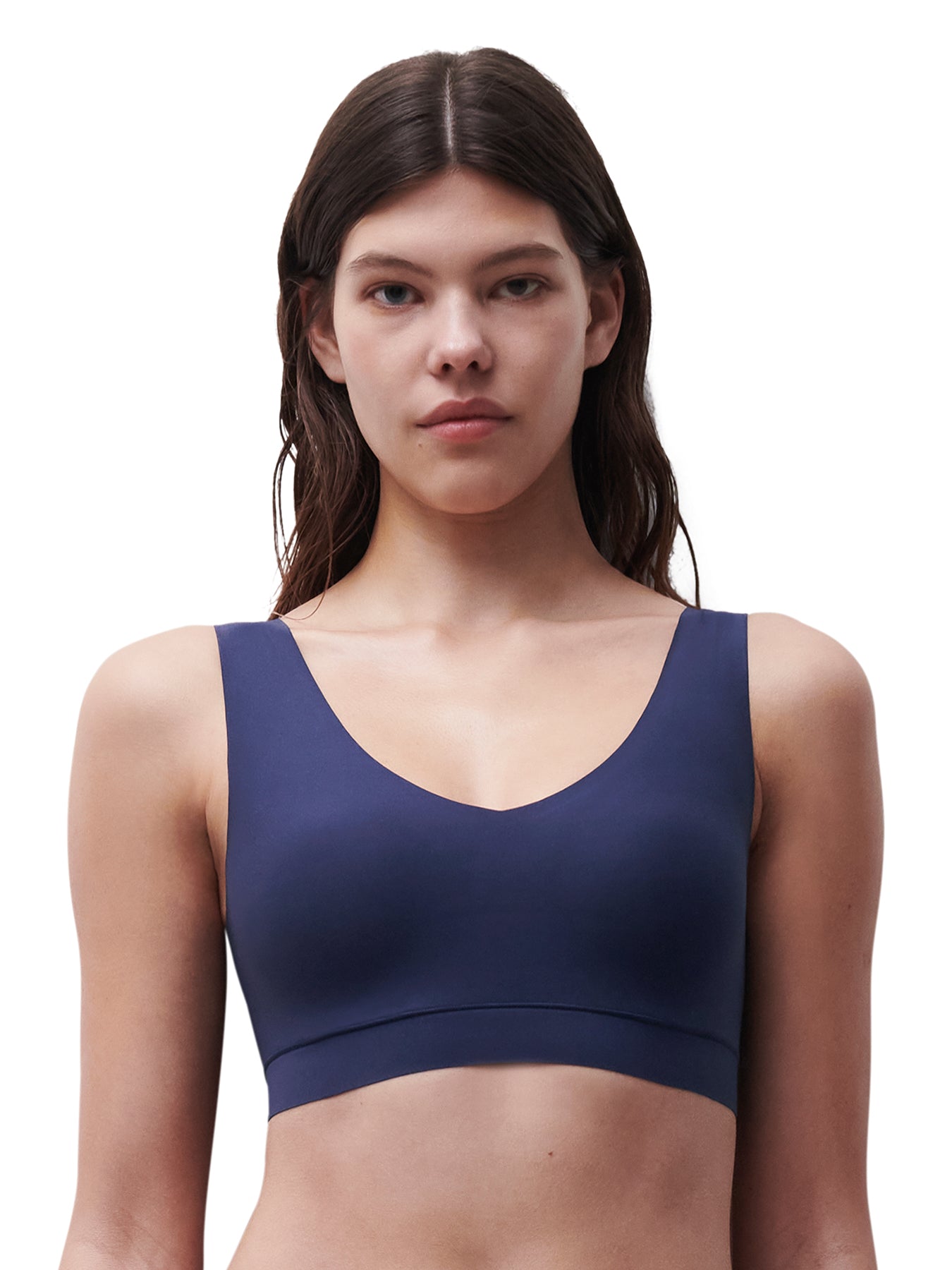 Soft Stretch V Neck Padded Bralette Marine Blue