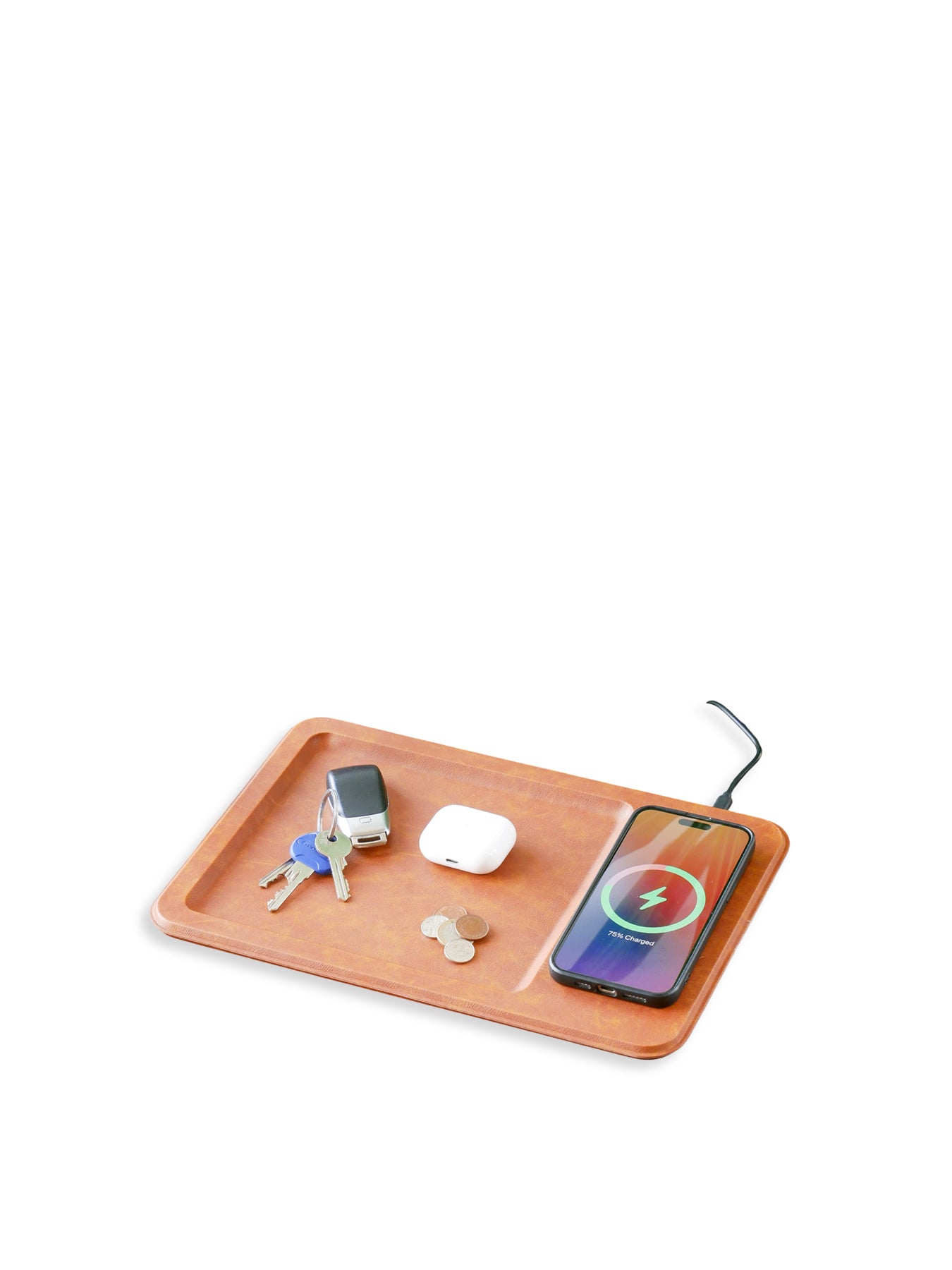 Leather Wireless Charger Tray Brown