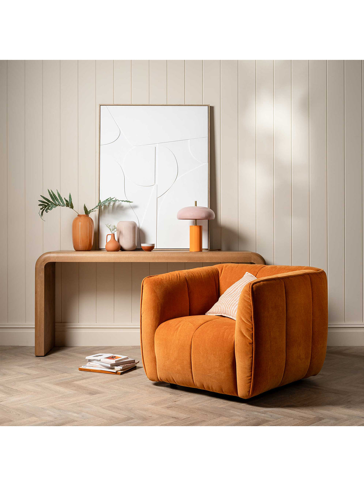 Ainsley Warm Orange Fabric Armchair