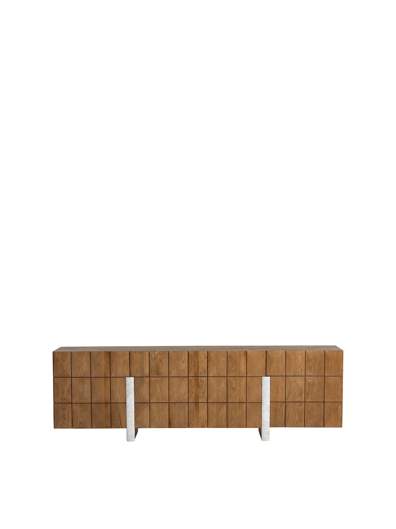 Nebraska Oak Wood Tessellated Sideboard with Marble Detail Brown
