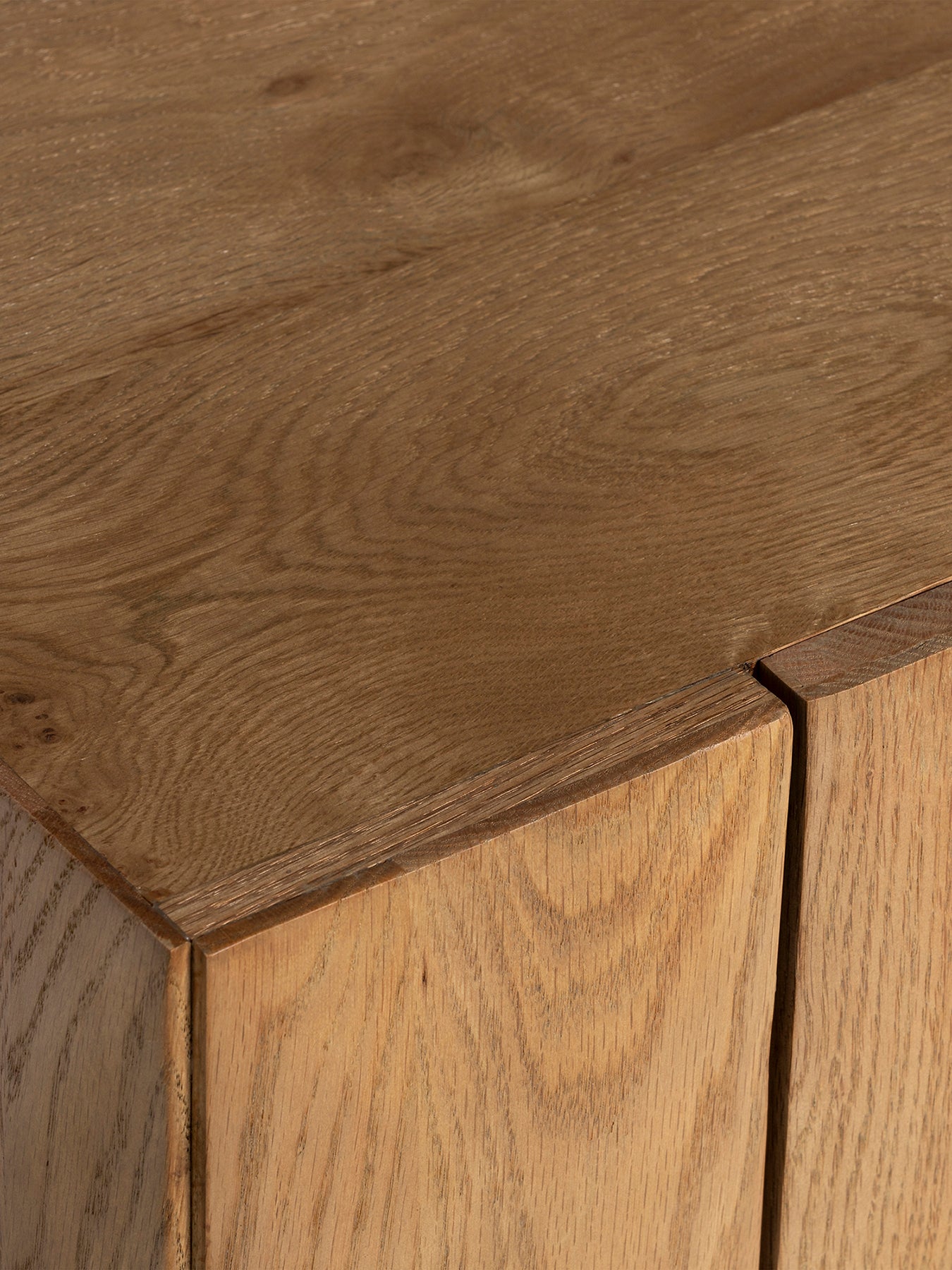 Nebraska Oak Wood Tessellated Sideboard with Marble Detail Brown