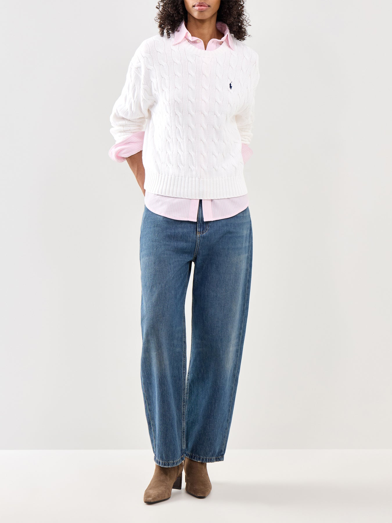 Cable Crew Neck Jumper White