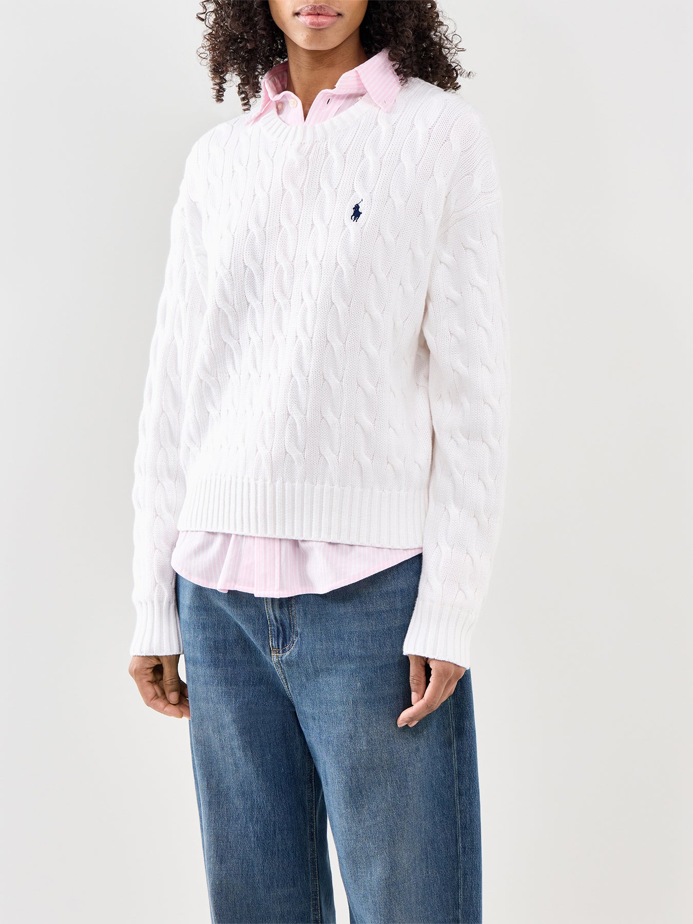 Cable Crew Neck Jumper White
