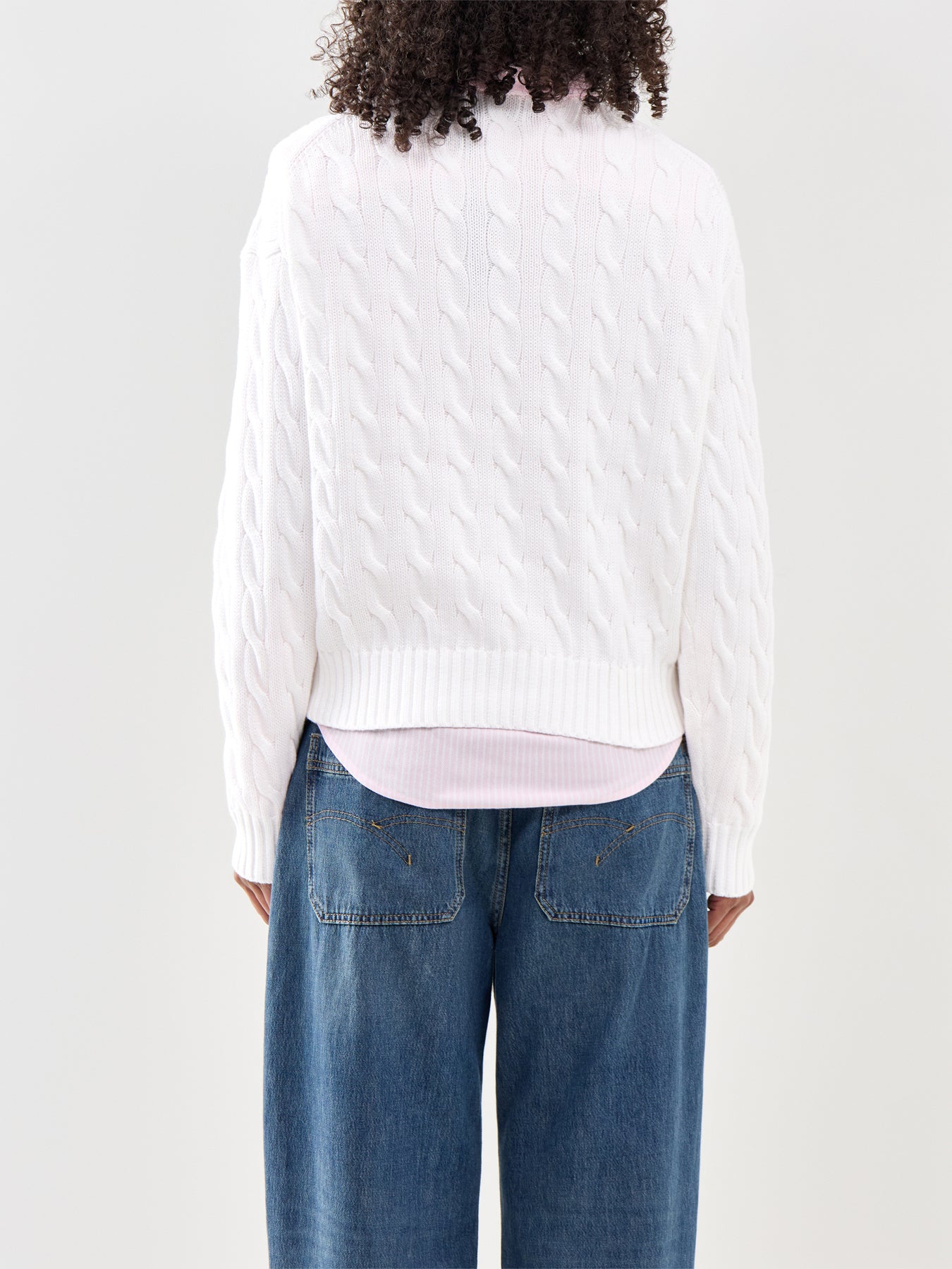 Cable Crew Neck Jumper White