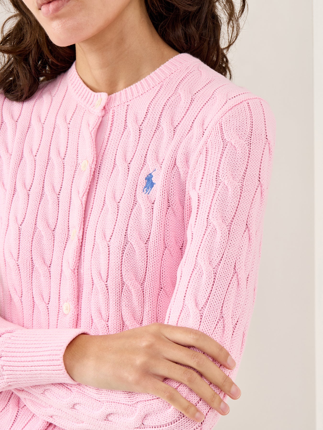 Cotton Cable LS Cardigan Pink