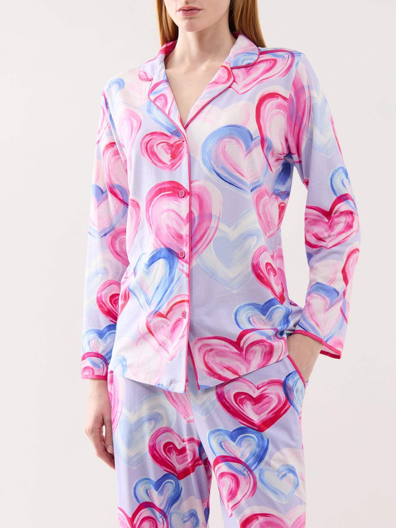 Pink Heart Printed Jersey Pyjama Top